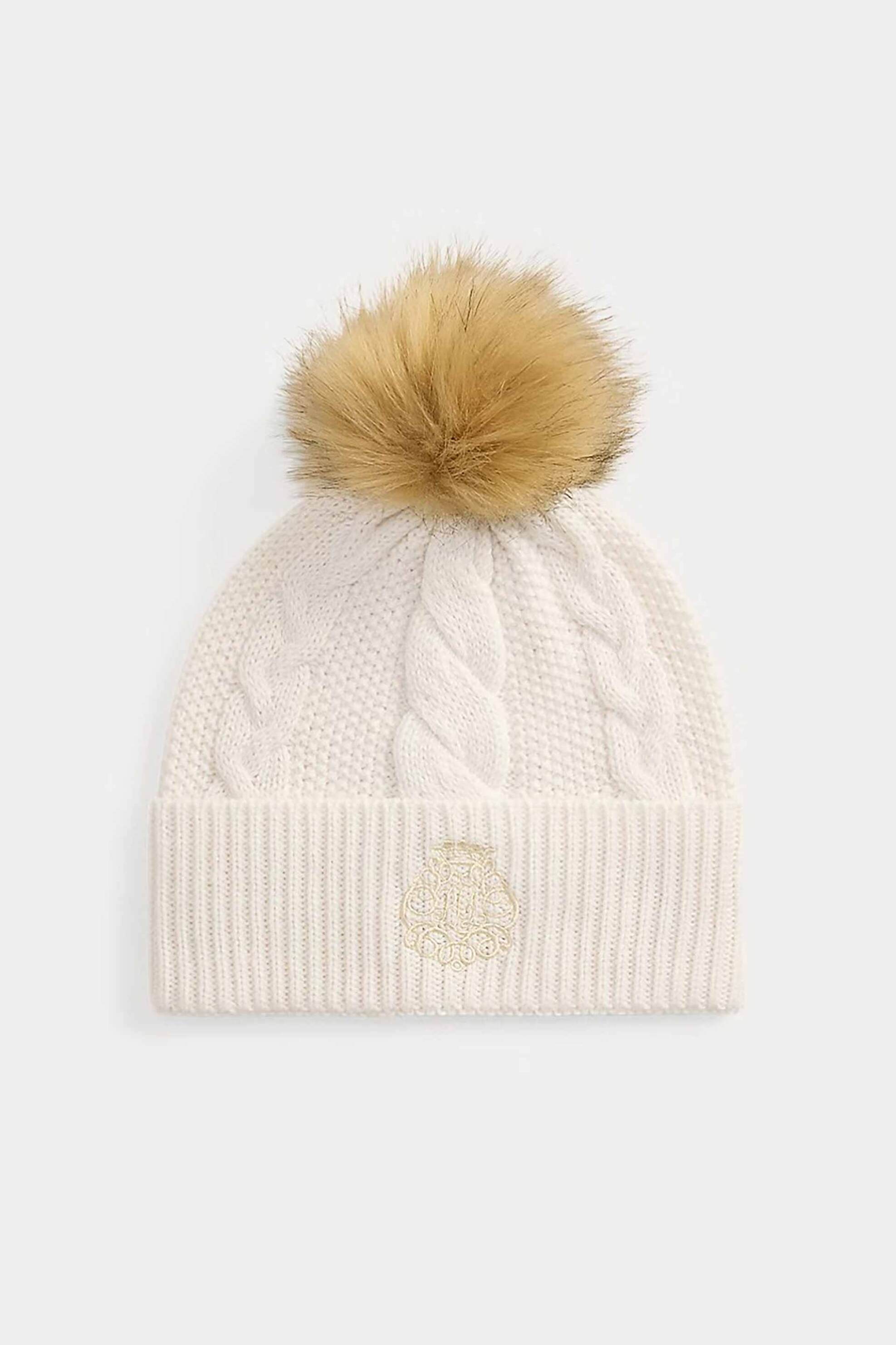 Lauren Ralph Lauren γυναικείο σκουφάκι με pom pom - 454P23502003 Εκρού