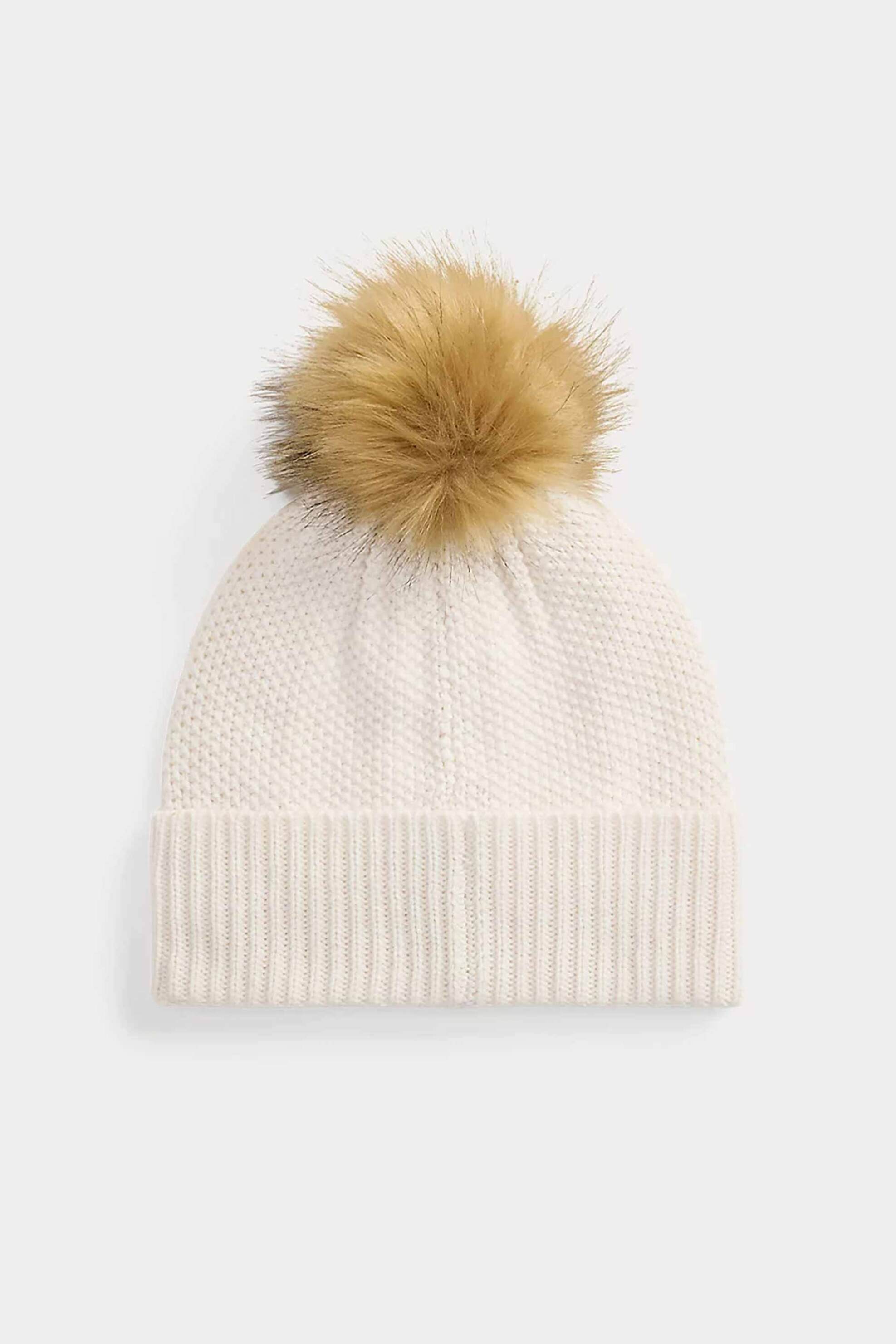 Lauren Ralph Lauren γυναικείο σκουφάκι με pom pom - 454P23502003 Εκρού