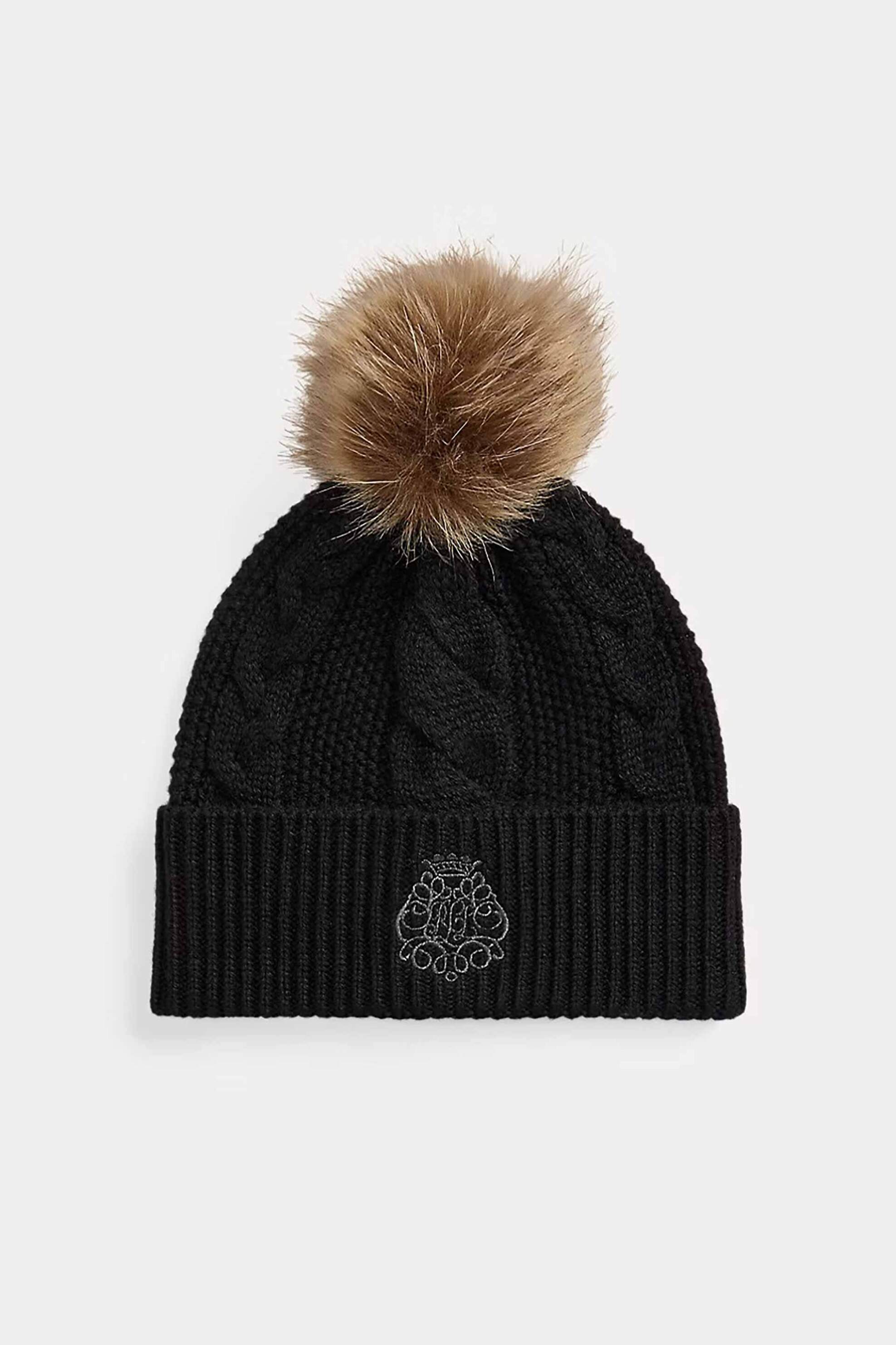 Lauren Ralph Lauren γυναικείο σκουφάκι με pom pom - 454P23502004 Μαύρο