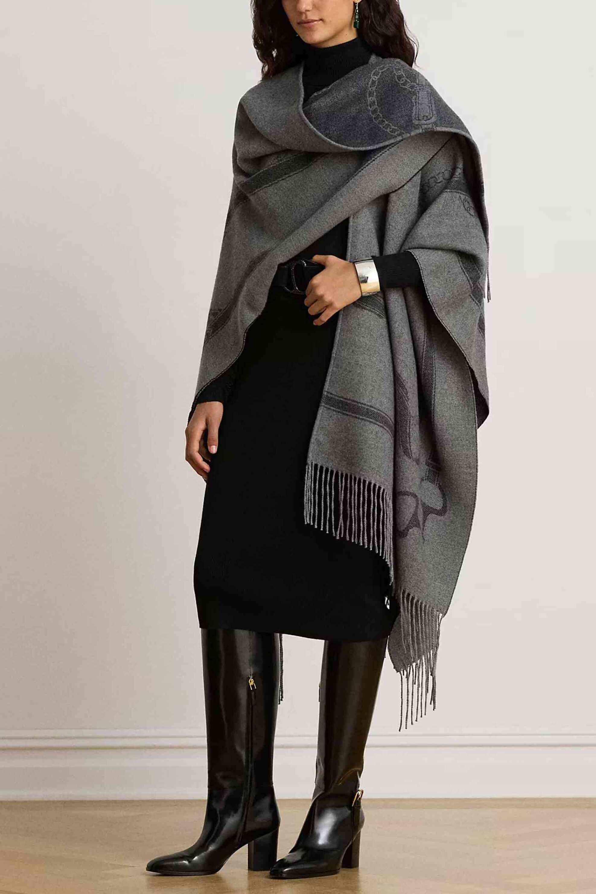 LAUREN RALPH LAUREN Lauren Ralph Lauren γυναικείο πόντσο με belting motif - 454P23618001 Ανθρακί