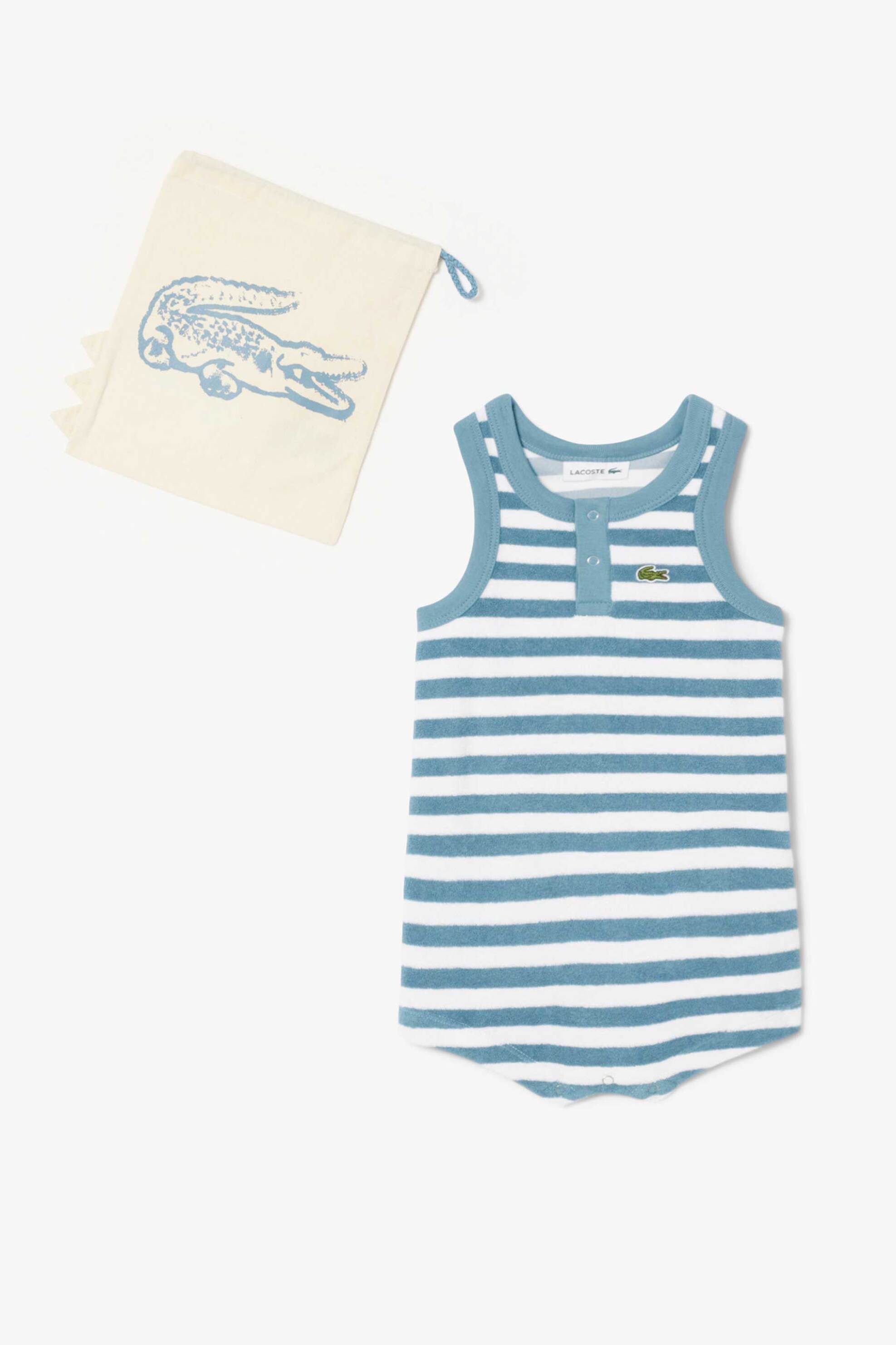 LACOSTE Lacoste βρεφικό φορμάκι αμάνικο με ριγέ σχέδιο σε συσκευασία δώρου - 4J8488-00 Μπλε Ανοιχτό