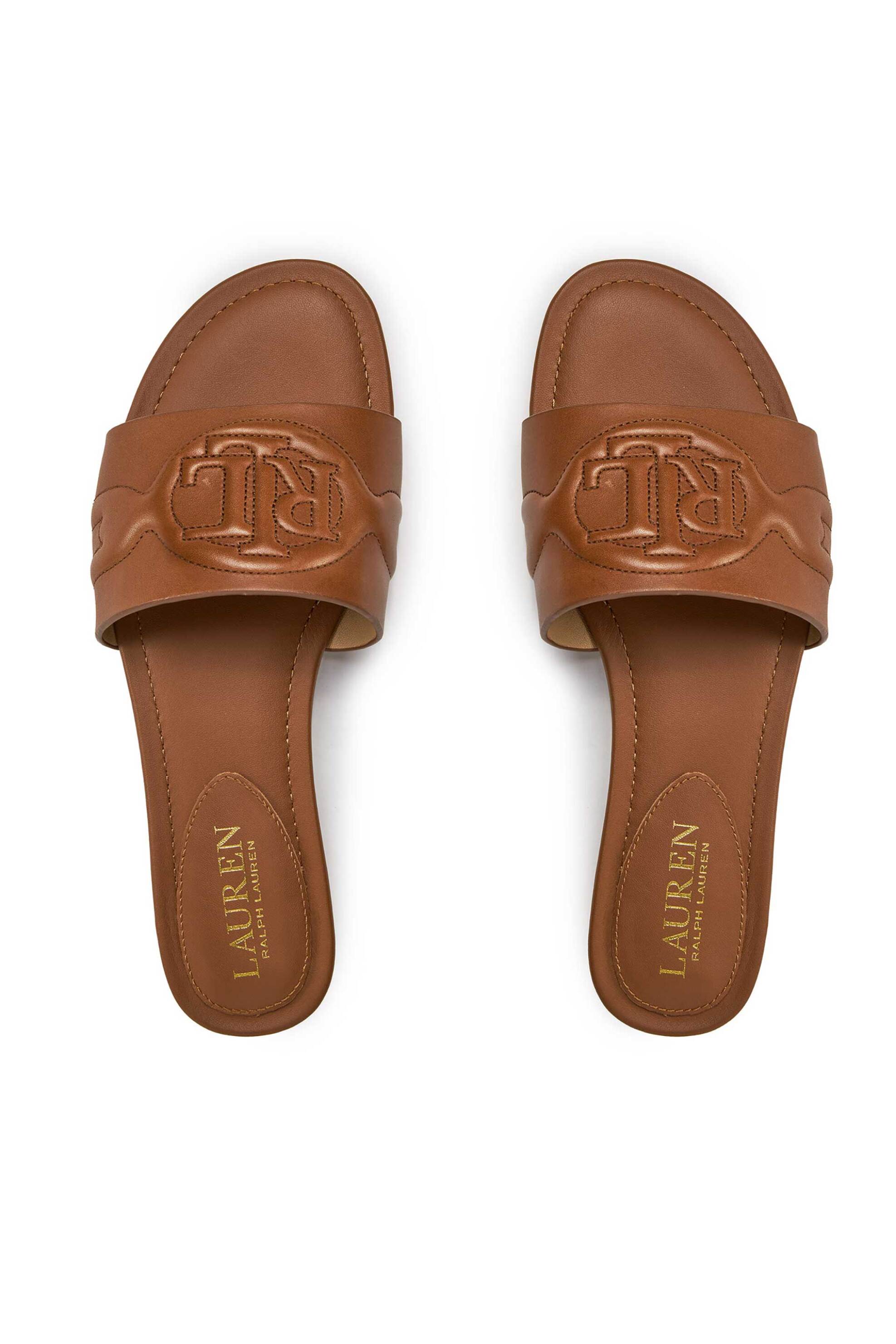 LAUREN RALPH LAUREN Lauren Ralph Lauren γυναικείες σαγιονάρες με ανάγλυφο logo - 802929591002 Καφέ