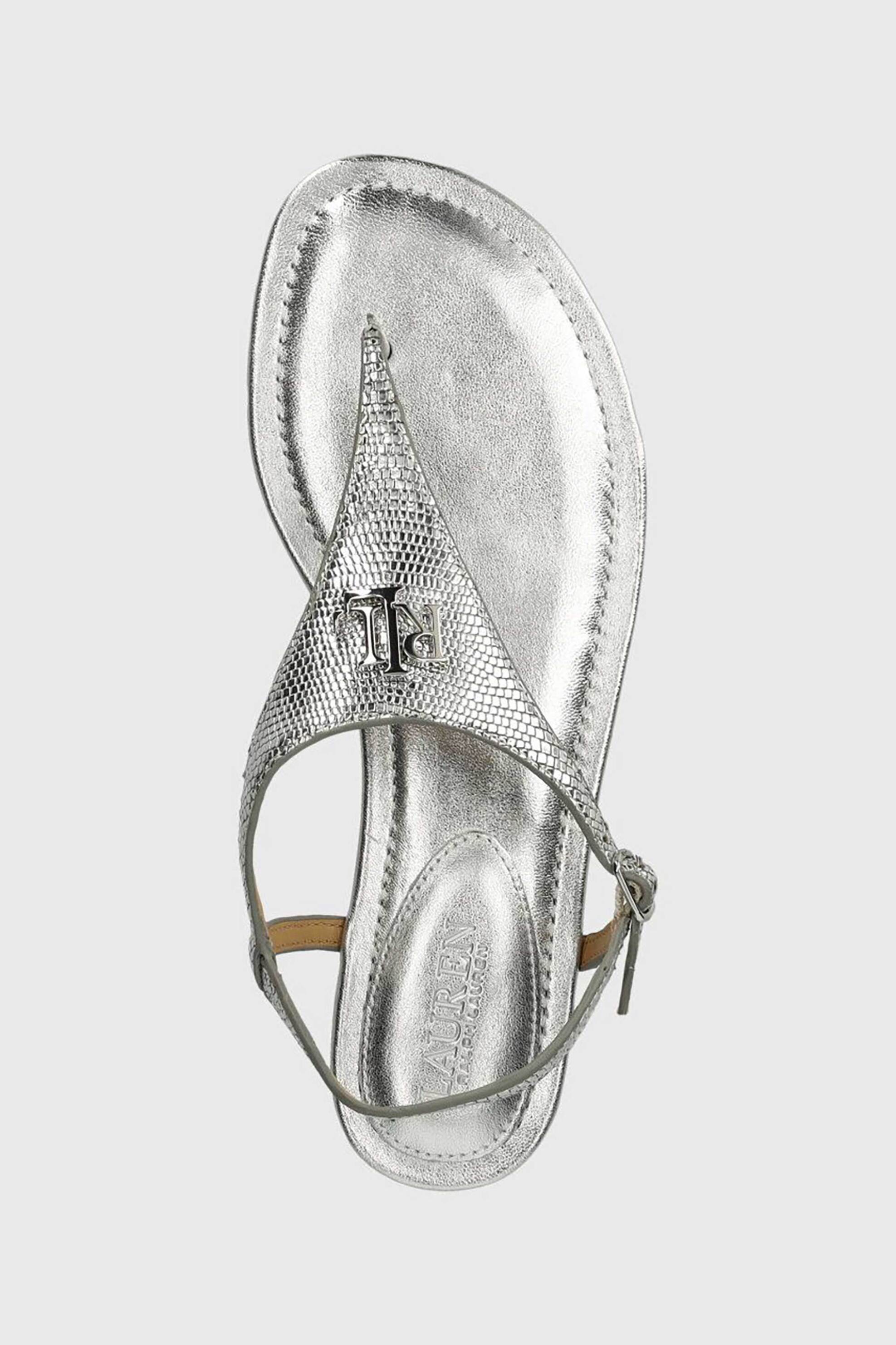 Lauren Ralph Lauren γυναικεία δερμάτινα σανδάλια με μεταλλικό λογότυπο - 802940018001 Ασημί φωτογραφία