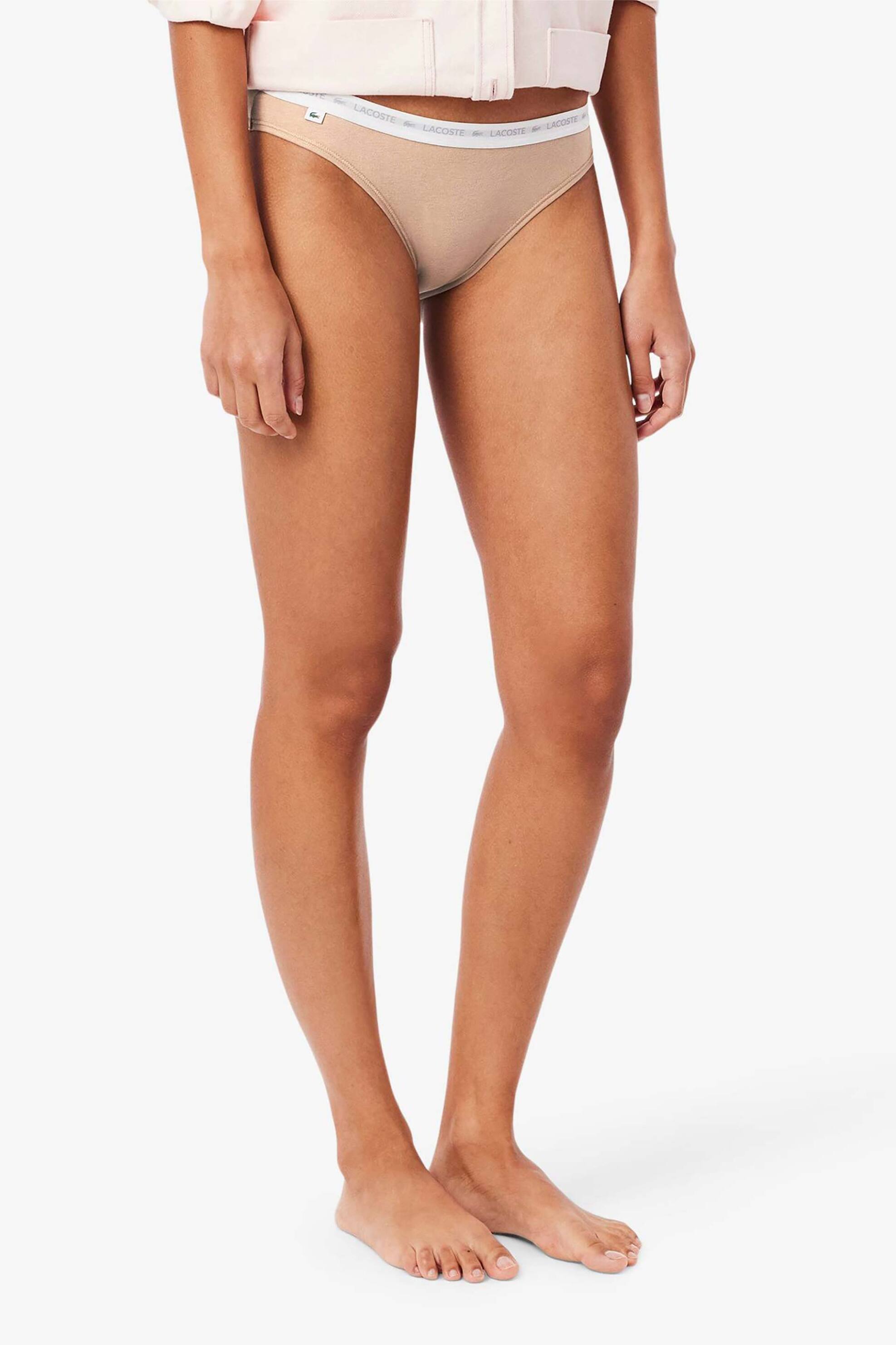 Lacoste Σετ Γυναικεία Εσώρουχα Brief με Contrast Μέση Και Λογότυπο (3 Τεμάχια) - 8F1338 Μπεζ