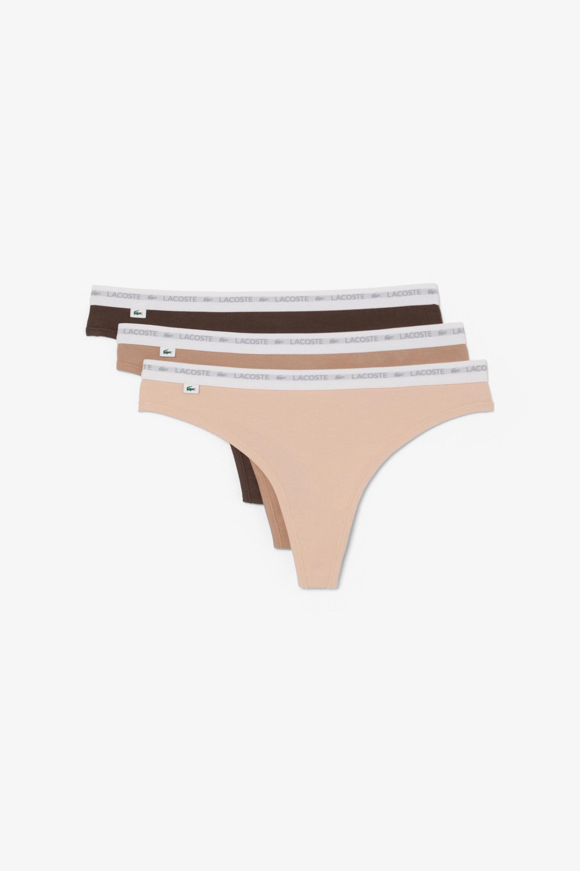 Lacoste σετ γυναικεία εσώρουχα string brief με contrast μέση και λογότυπο (3 τεμάχια) - 8F1341 Μπεζ
