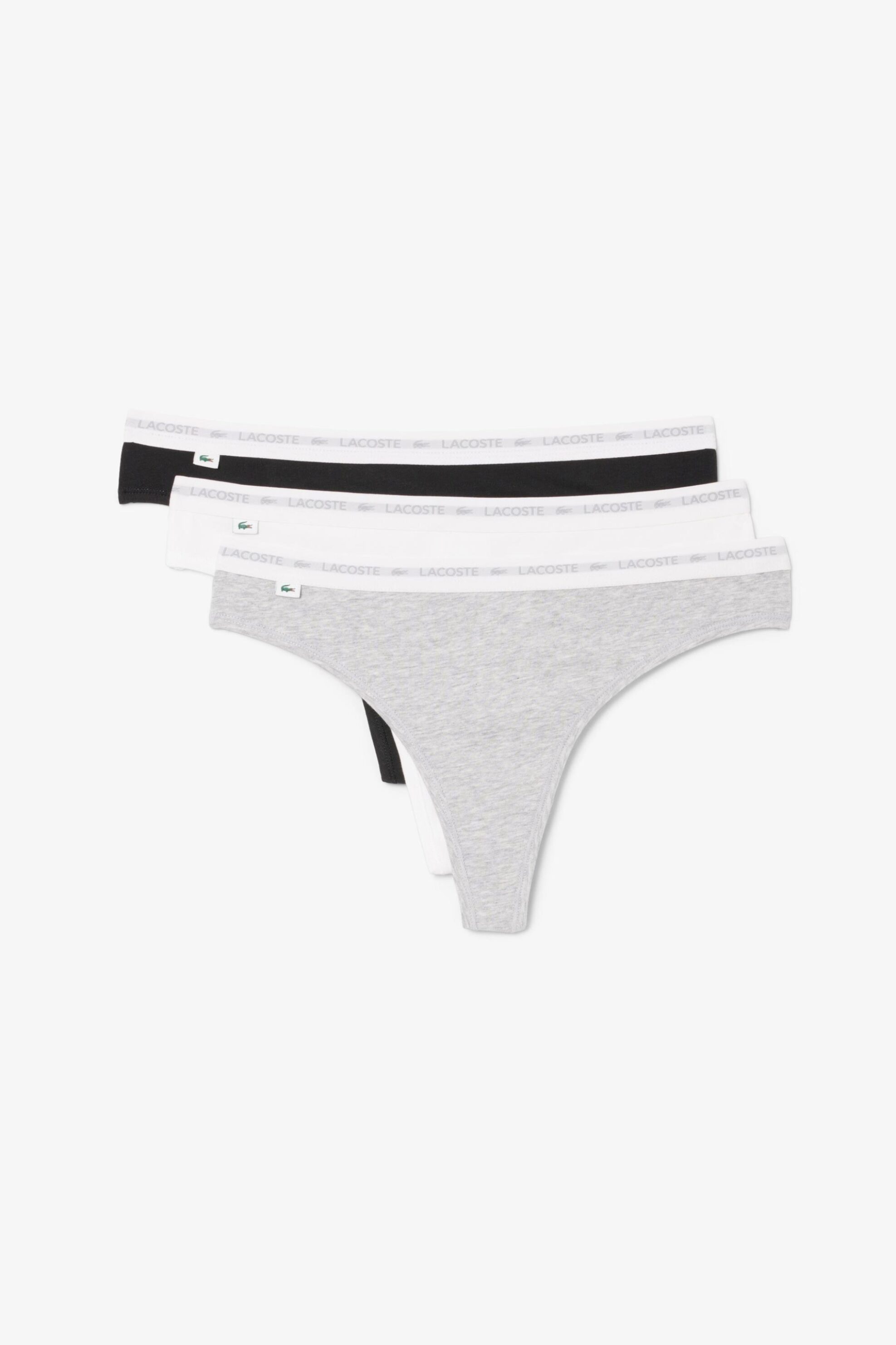 Lacoste σετ γυναικεία εσώρουχα string brief με contrast μέση και λογότυπο (3 τεμάχια) - 8F1341 Γκρι