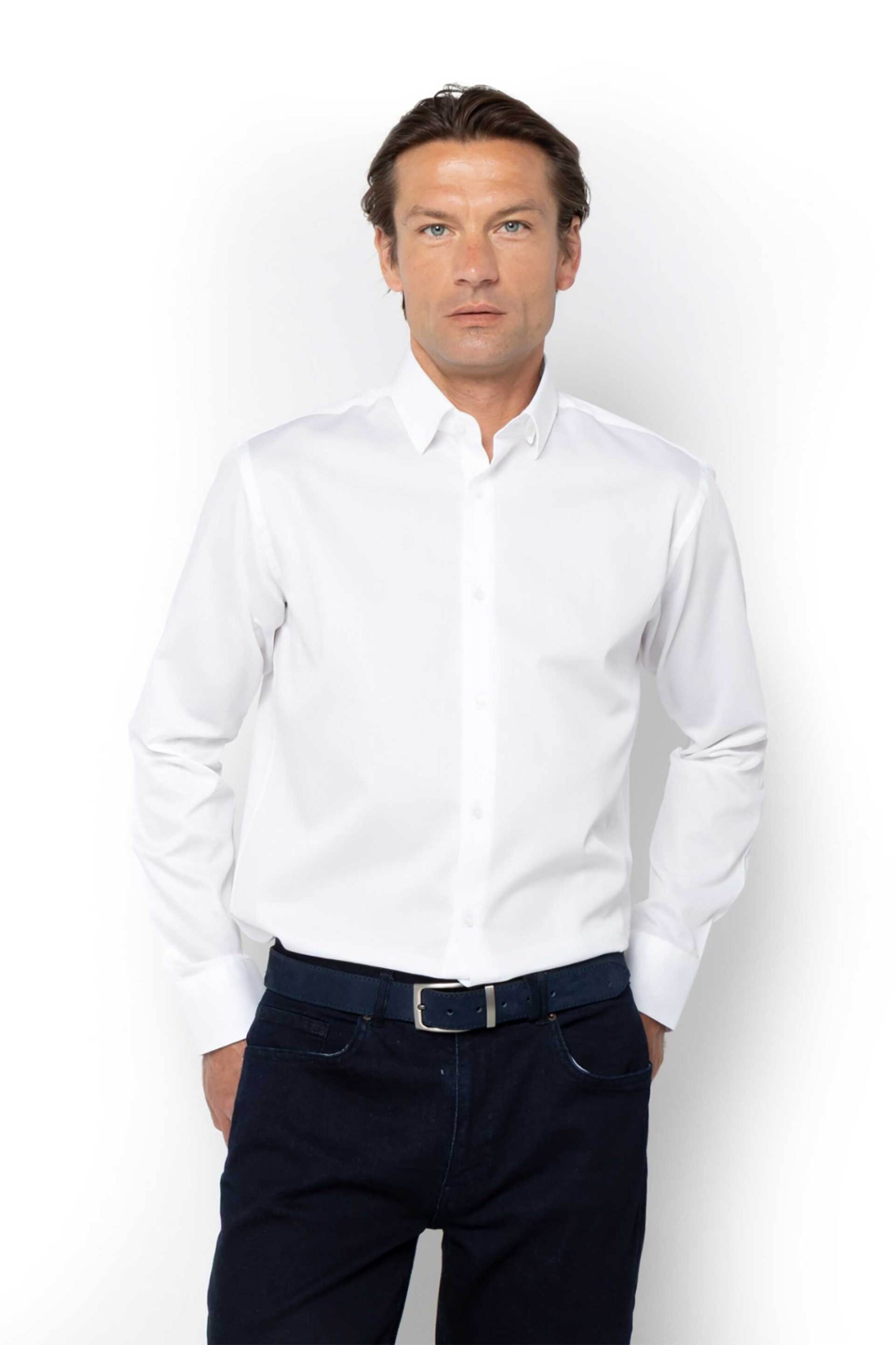 The Bostonians ανδρικό πουκάμισο πικέ με κεντημένο λογότυπο στη μανσέτα Custom Fit "The Legacy" - A7P0011U Λευκό