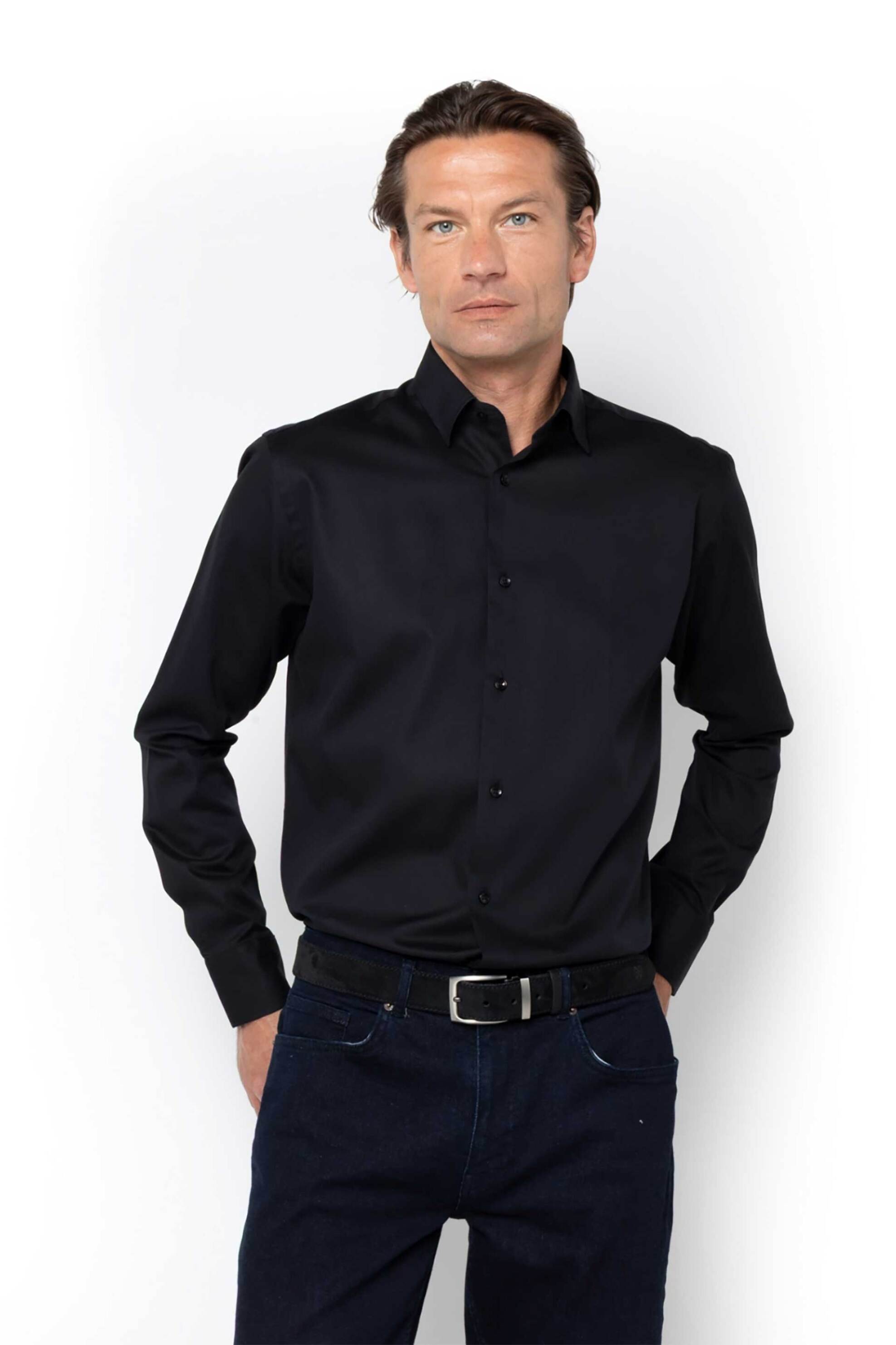 The Bostonians ανδρικό πουκάμισο πικέ με κεντημένο λογότυπο στη μανσέτα Custom Fit "The Legacy" - A7P0011U Μαύρο