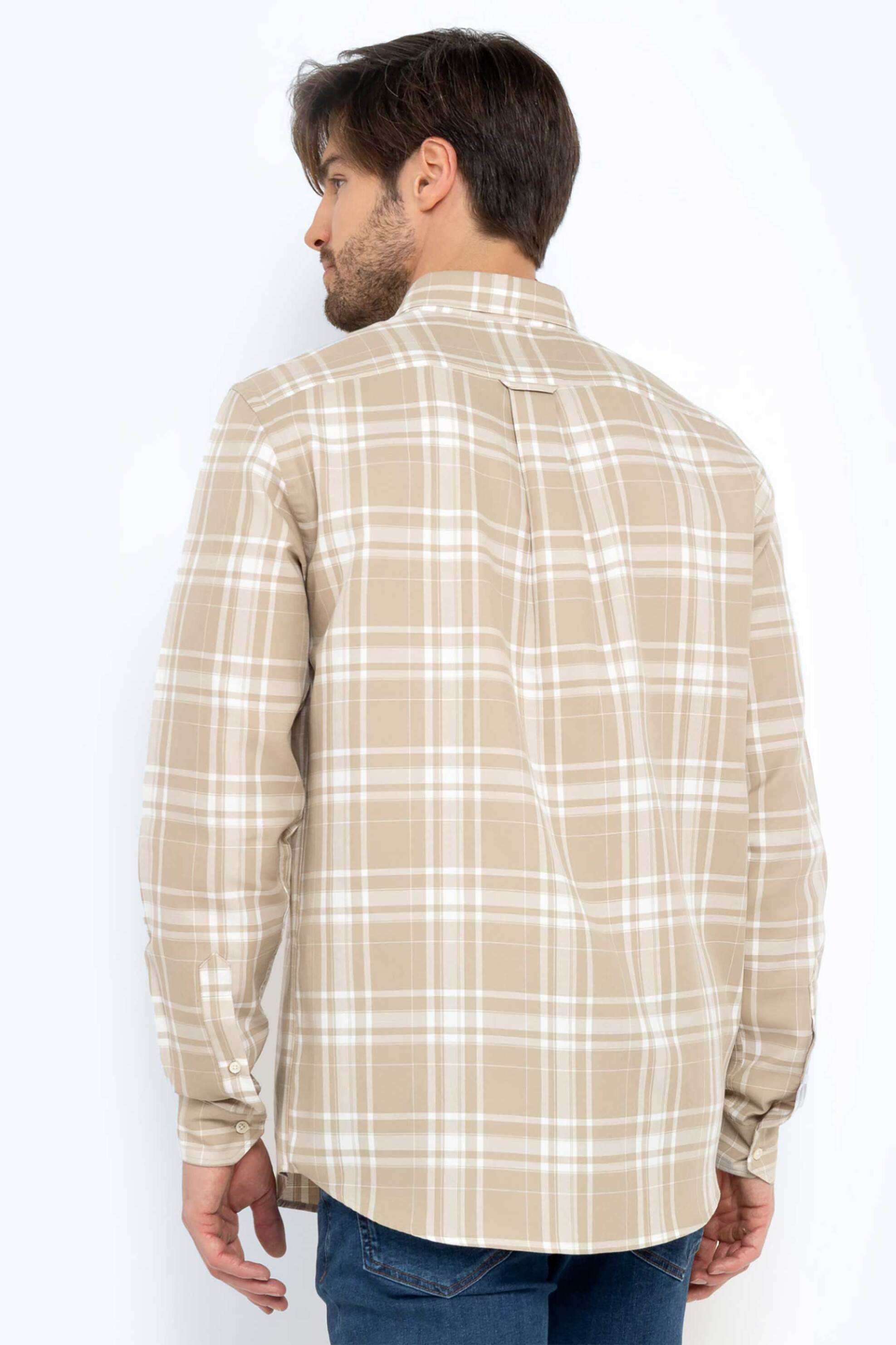 The Bostonians Ανδρικό Πουκάμισο Φλάμα Button Down με Καρό Σχέδιο Regular Fit Copley - Aach8467 Μπεζ