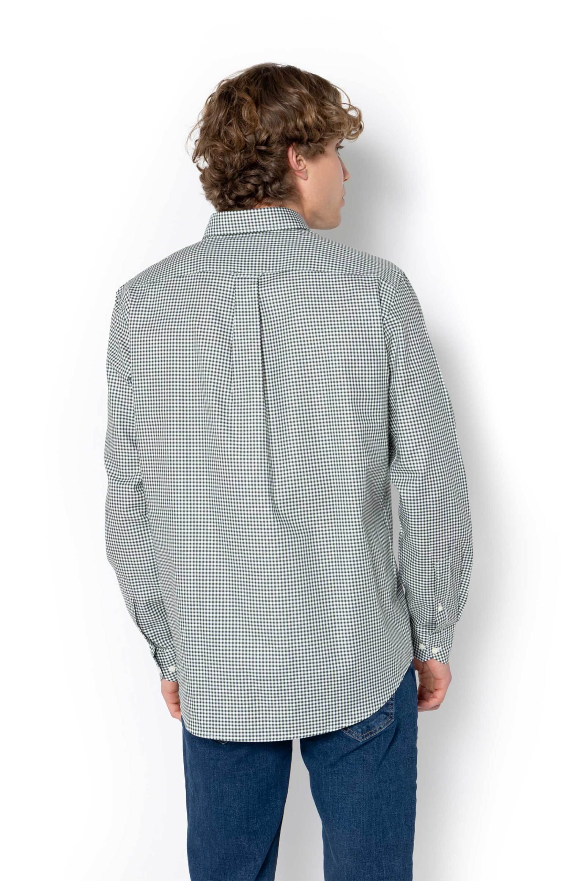 The Bostonians Ανδρικό Πουκάμισο Twill Button Down με Καρό Σχέδιο Και Τσέπη Κεντημένο Λογότυπο Regular Fit Chester - Aach8495 Πράσινο Σκούρο