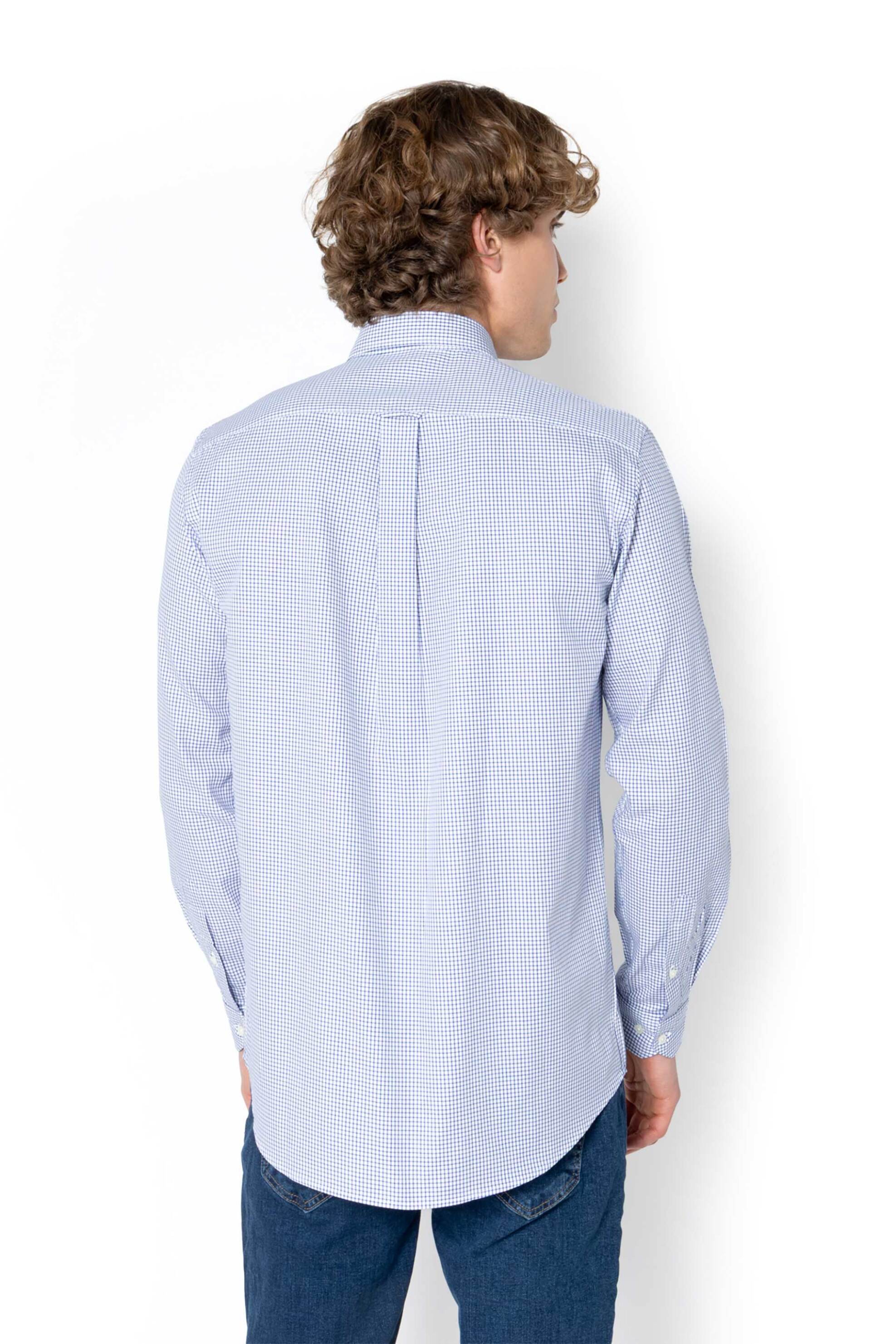 The Bostonians Ανδρικό Πουκάμισο Twill Button Down με Καρό Σχέδιο Και Τσέπη Κεντημένο Λογότυπο Regular Fit Chester - Aach8602 Μπλε
