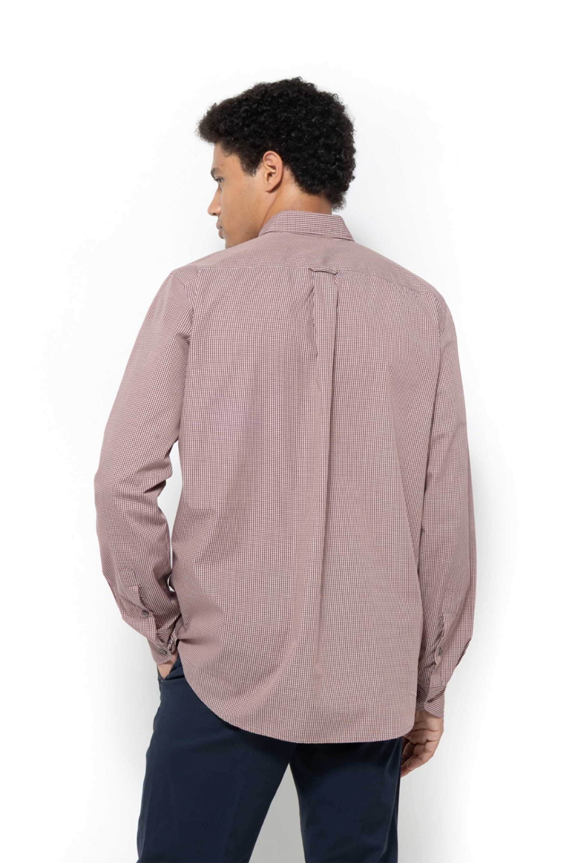 The Bostonians Ανδρικό Πουκάμισο Poplin Button Down με Ψιλό Καρό Σχέδιο Και Κεντημένο Λογότυπο Regular Fit Chester - Aach8614 Μπορντό