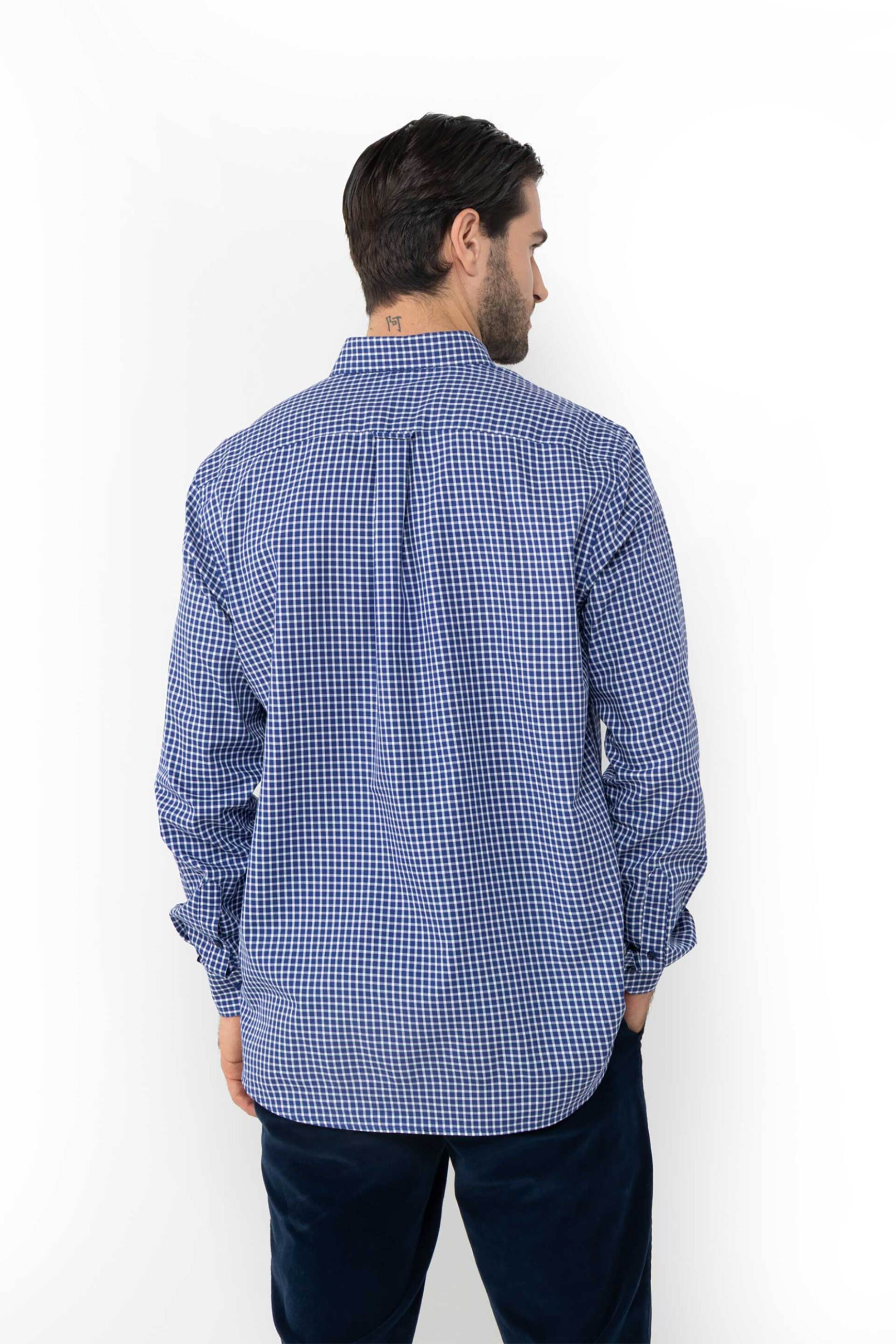 The Bostonians Ανδρικό Πουκάμισο Button Down με Καρό Σχέδιο Και Τσέπη Κεντημένο Λογότυπο Regular Fit Chester Twill - Aach8628 Μπλε