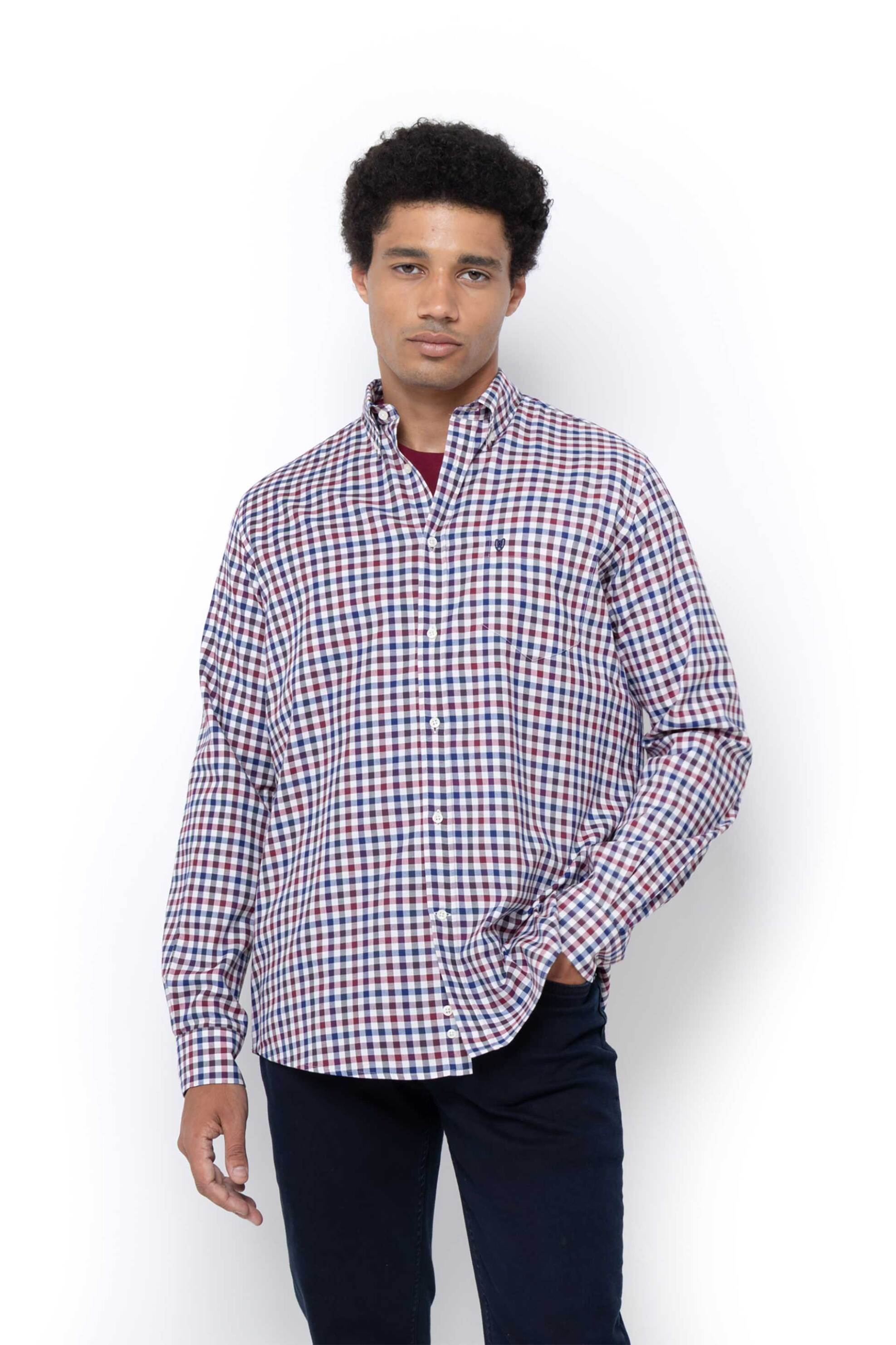 The Bostonians ανδρικό πουκάμισο twill button down με καρό σχέδιο και τσέπη με κεντημένο λογότυπο Regular Fit "Maverick" - AACH8630 Μπορντό