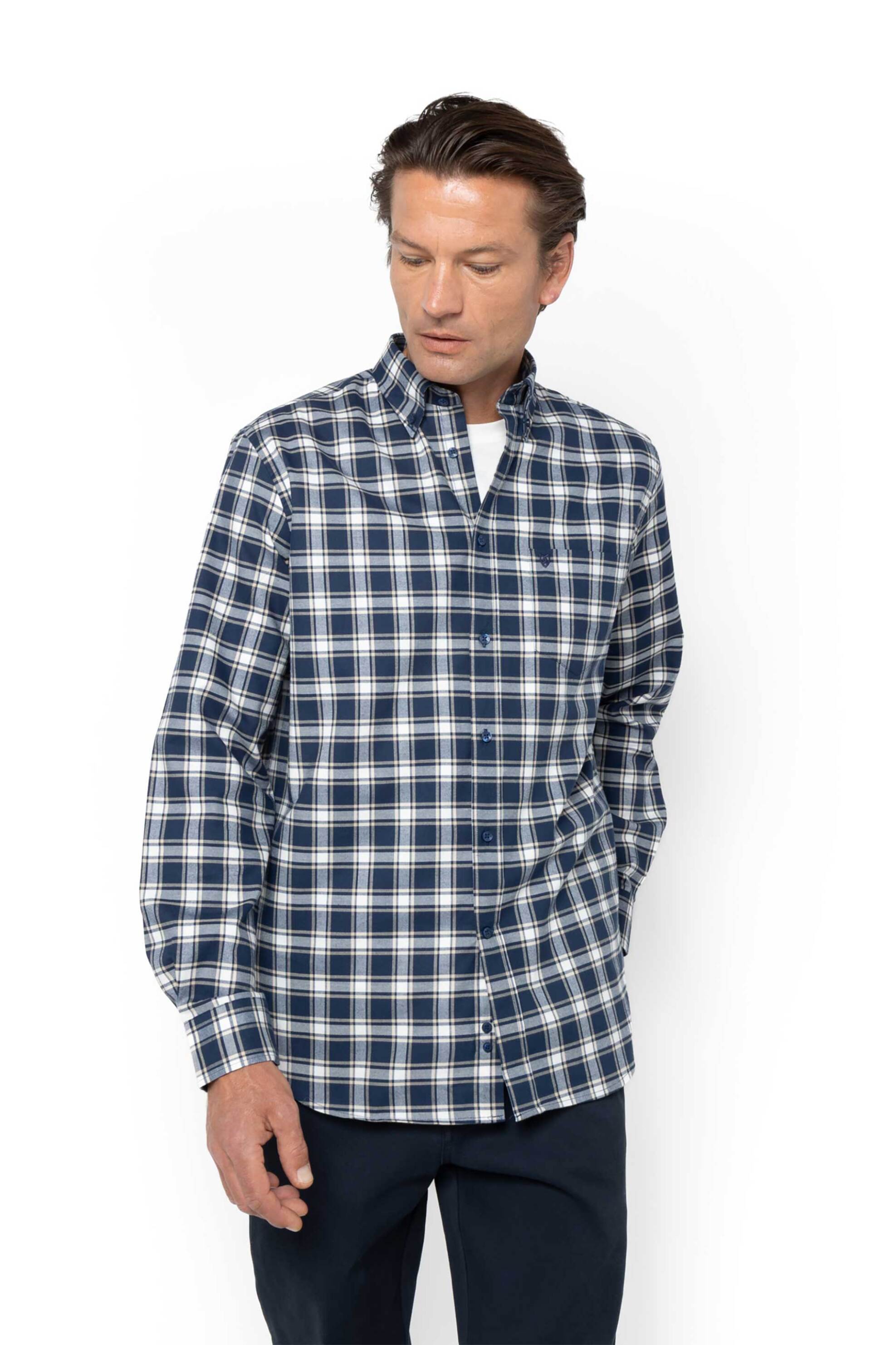 The Bostonians ανδρικό πουκάμισο twill button down με καρό σχέδιο και τσέπη με κεντημένο λογότυπο Regular Fit "Maverick" - AACH8646 Μπλε Σκούρο