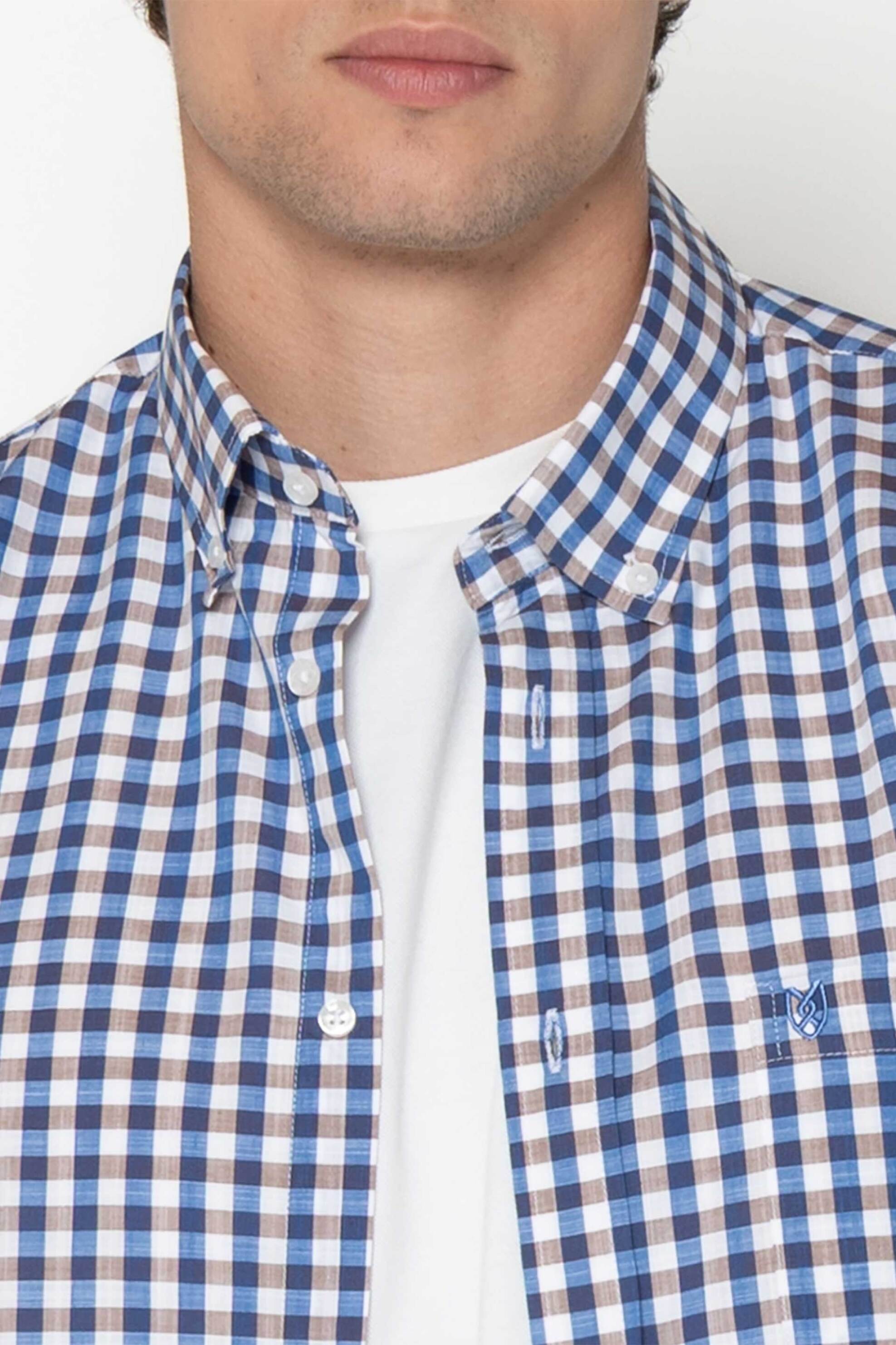 The Bostonians ανδρικό πουκάμισο button down με καρό σχέδιο και τσέπη με κεντημένο λογότυπο Regular Fit "Maverick" - AACH8654 Μπεζ φωτογραφία