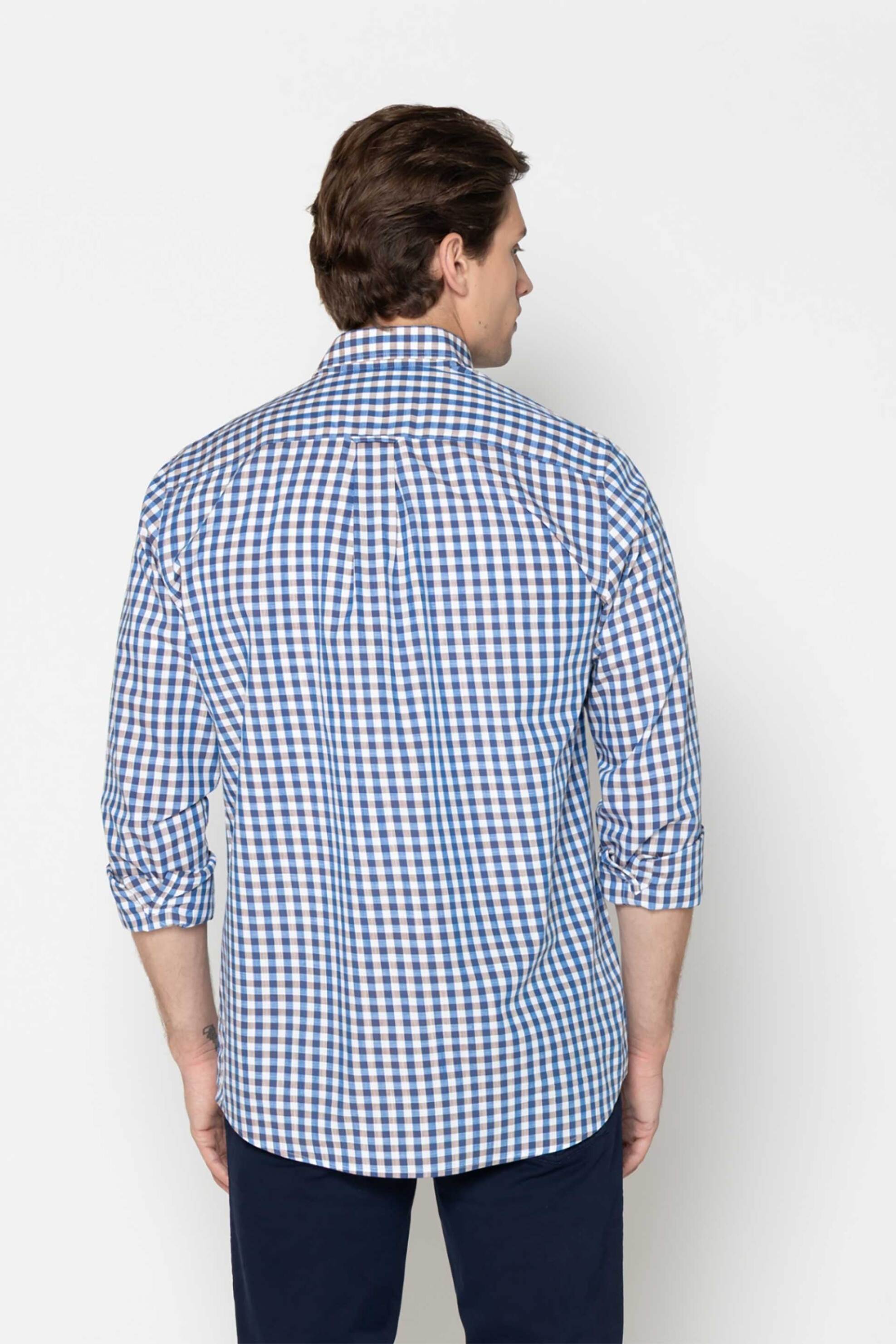 The Bostonians Ανδρικό Πουκάμισο Button Down με Καρό Σχέδιο Και Τσέπη Κεντημένο Λογότυπο Regular Fit Maverick - Aach8654 Μπεζ