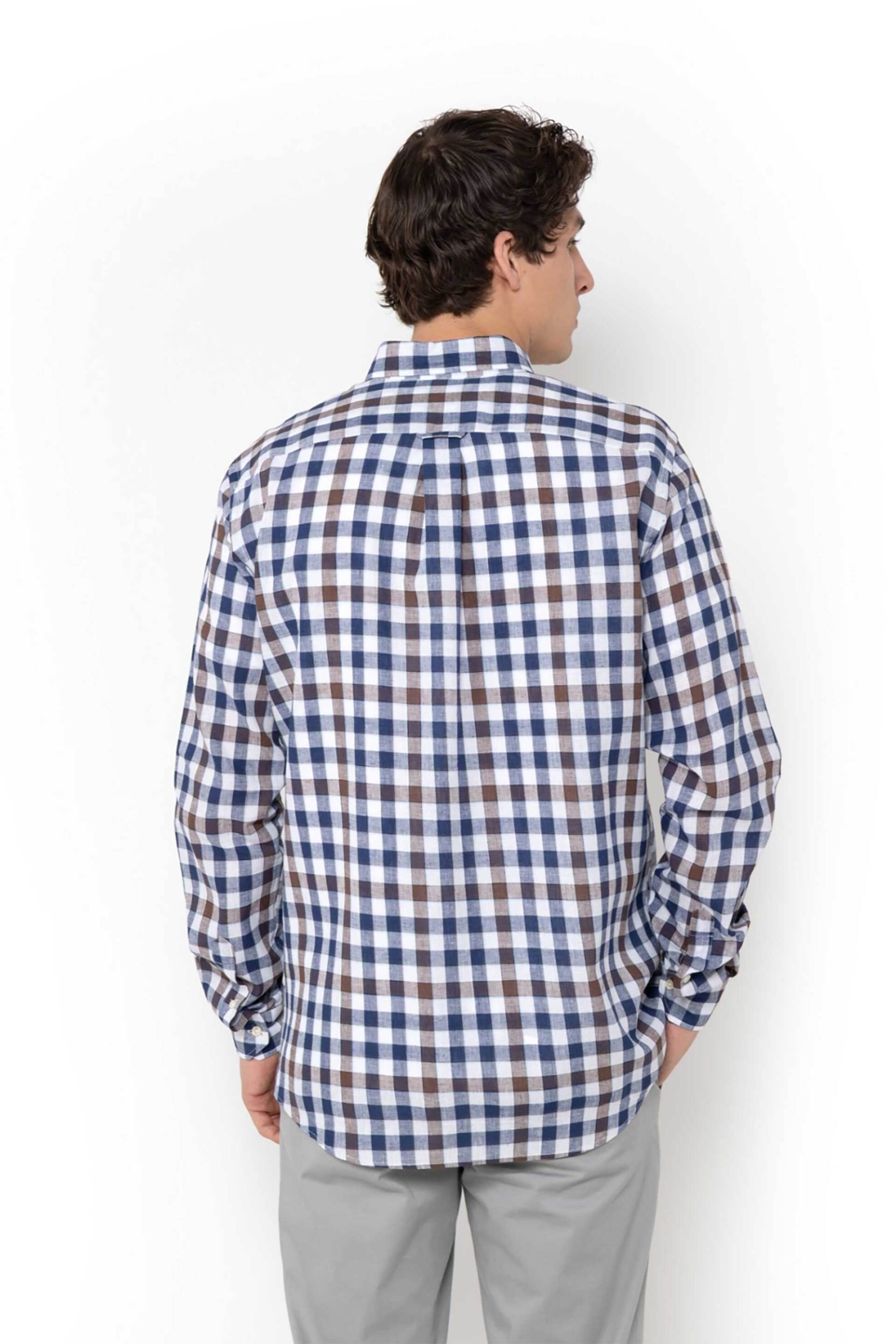 The Bostonians Ανδρικό Πουκάμισο Button Down με Καρό Σχέδιο Και Κεντημένο Λογότυπο Regular Fit Copley - Aach8664 Καφέ