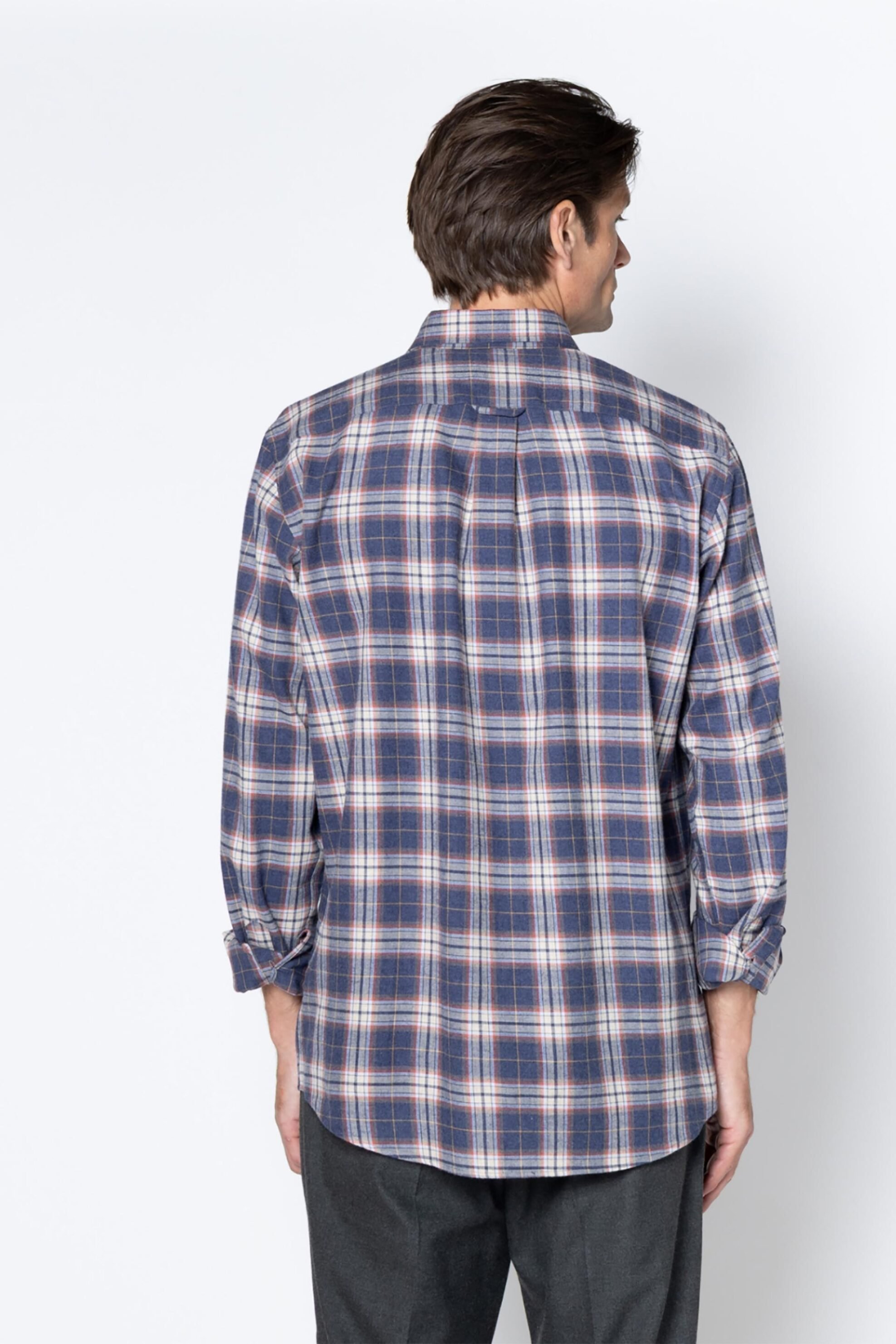 The Bostonians Ανδρικό Πουκάμισο Flannel Button Down με Καρό Σχέδιο Και Κεντημένο Λογότυπο Regular Fit Copley - Aach8683 Μπλε