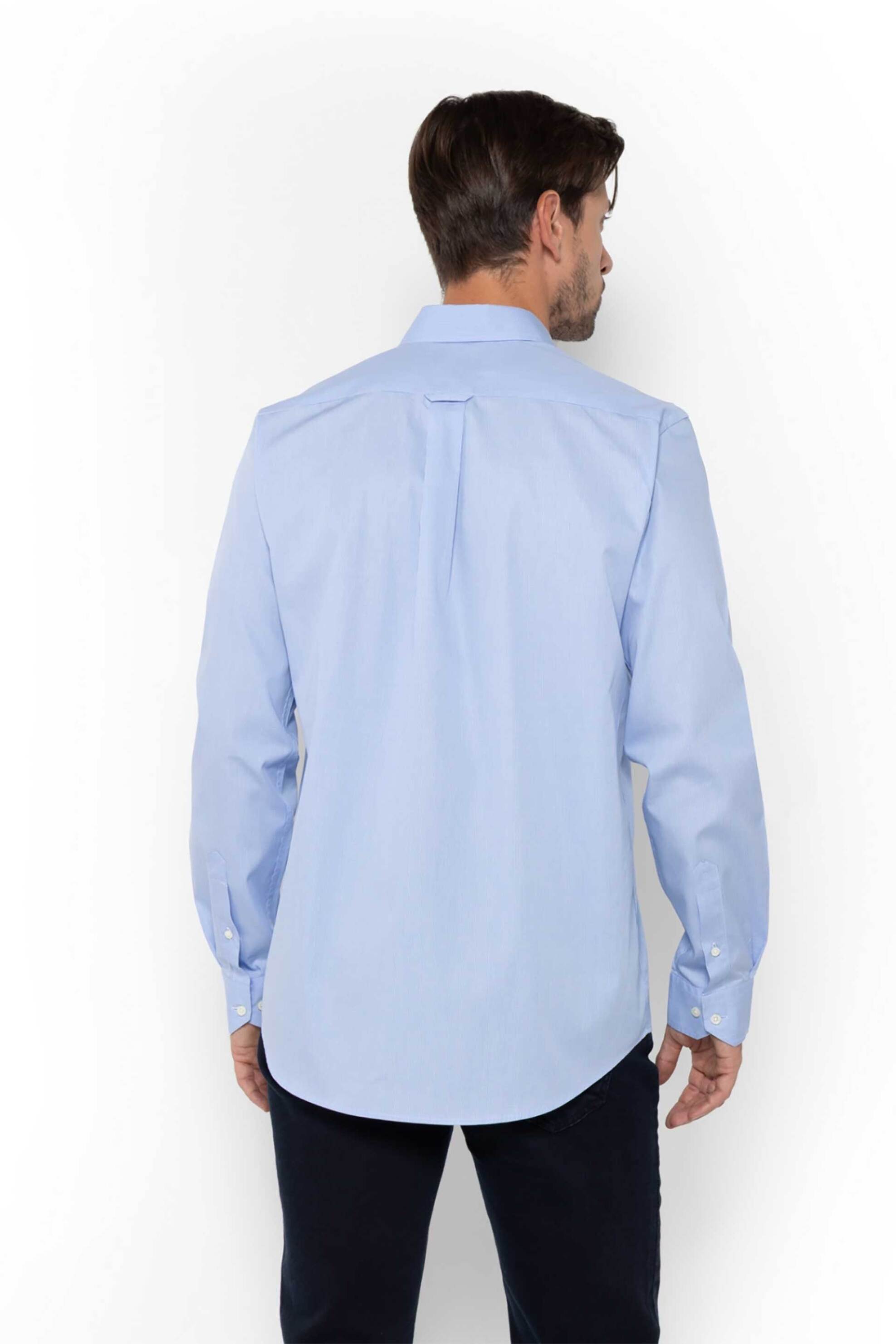 The Bostonians Ανδρικό Πουκάμισο Poplin Button Down με Ψιλό Καρό Σχέδιο Και Τσέπη Regular Fit Chester - Aap0016 Μπλε Ανοιχτό