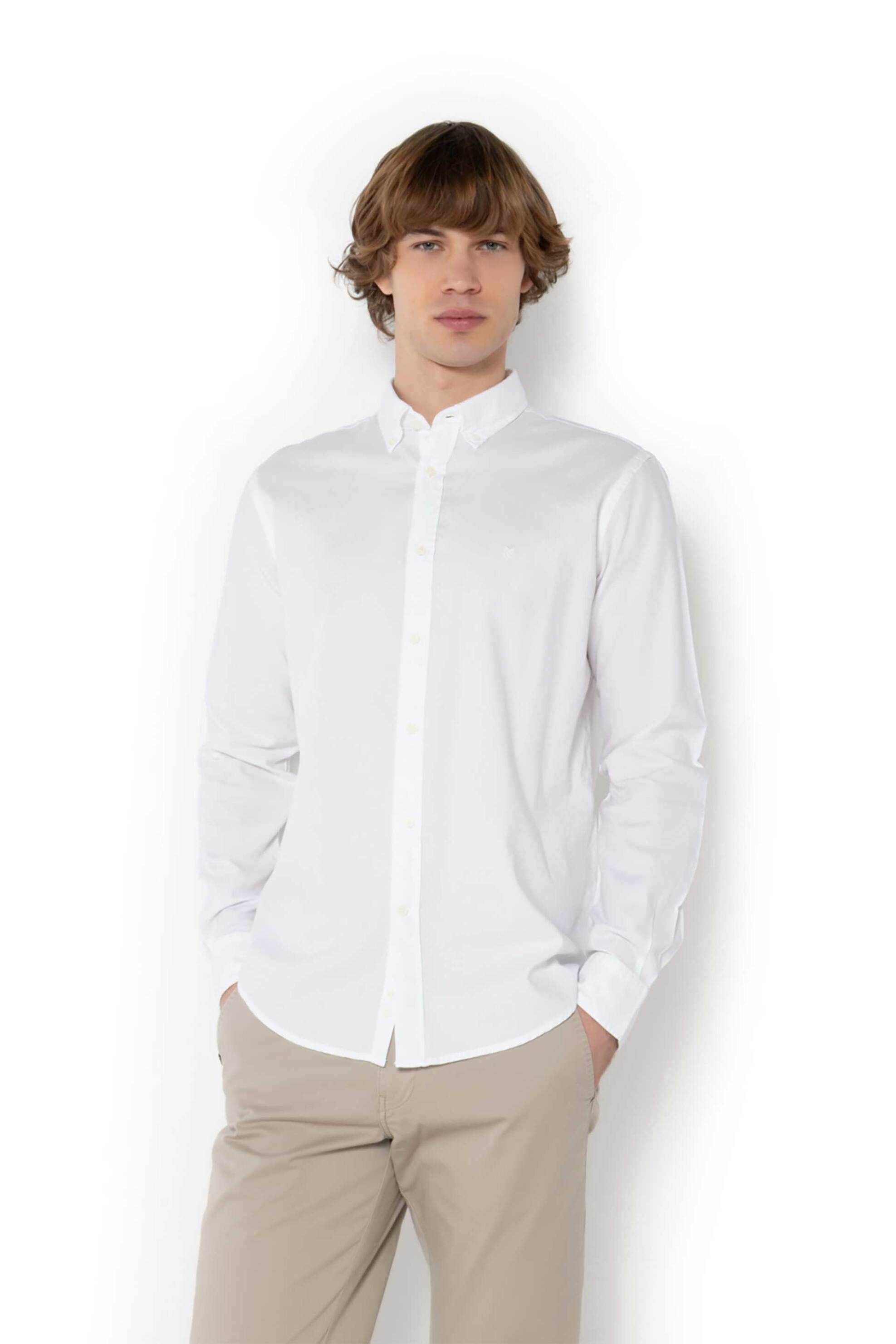 The Bostonians ανδρικό πουκάμισο button-down με κεντημένο λογότυπο Regular Fit "Oxford" Λευκό