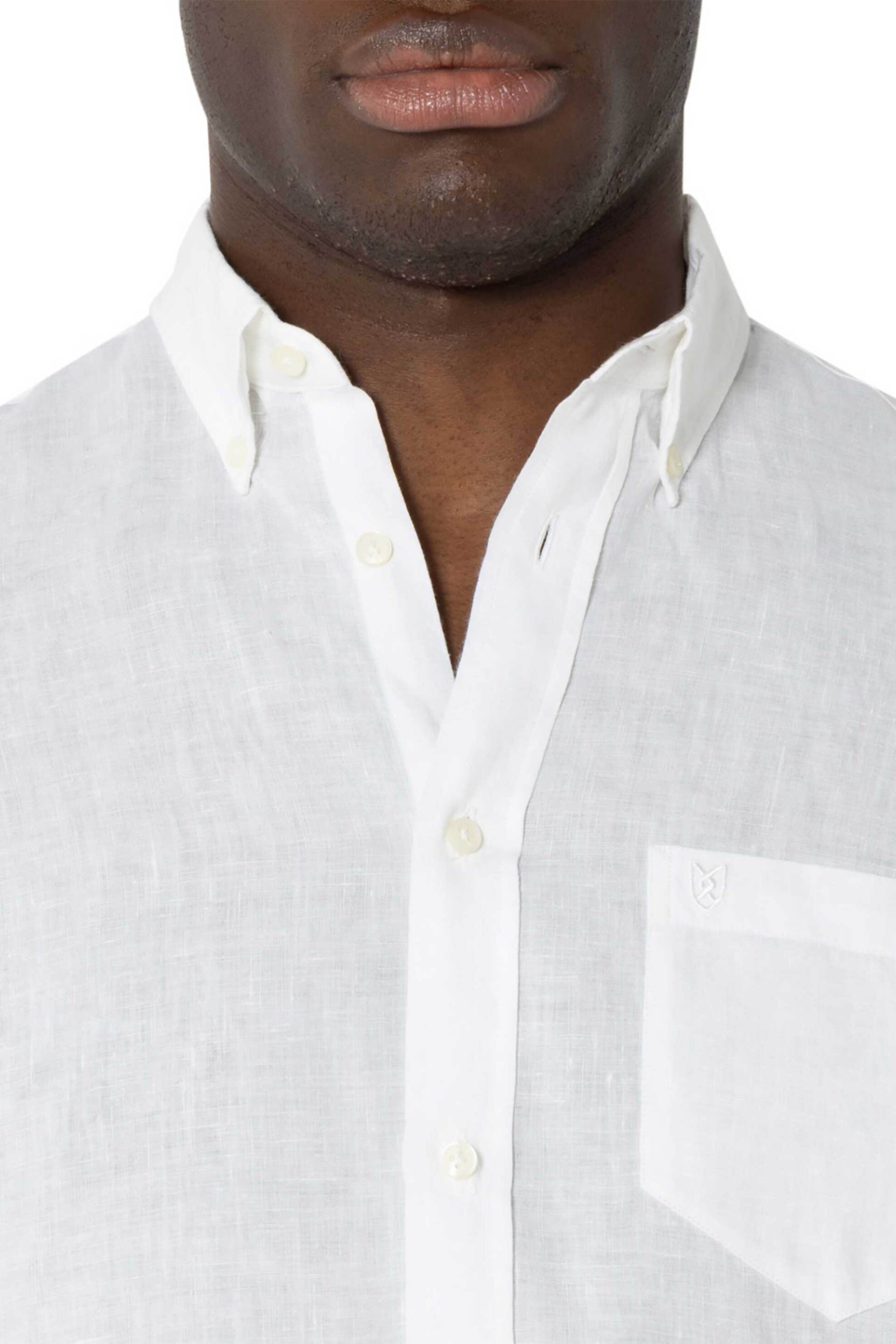 The Bostonians ανδρικό λινό πουκάμισο button down με τσέπη και κεντημένο λογότυπο Regular Fit - AAP2412 Λευκό φωτογραφία