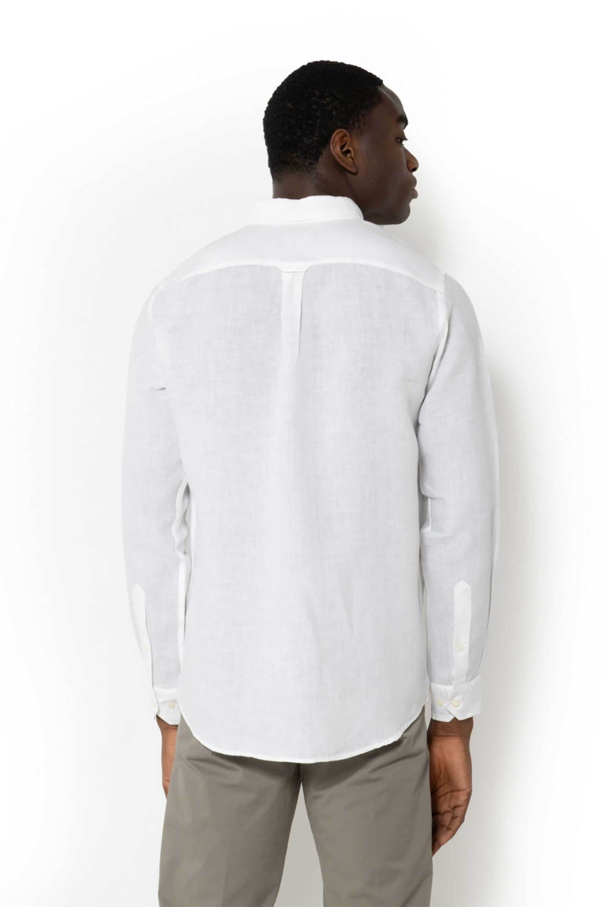 The Bostonians ανδρικό λινό πουκάμισο button down με τσέπη και κεντημένο λογότυπο Regular Fit - AAP2412 Λευκό φωτογραφία