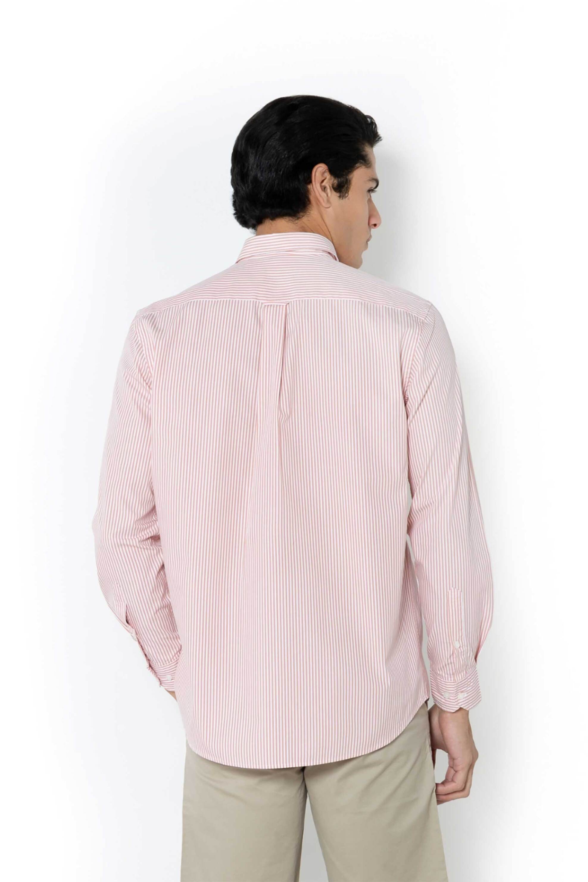 The Bostonians Ανδρικό Πουκάμισο Button Down με Ριγέ Σχέδιο Και Κεντημένο Λογότυπο Regular Fit Acorn Poplin - Aas4879 Ροδακινί