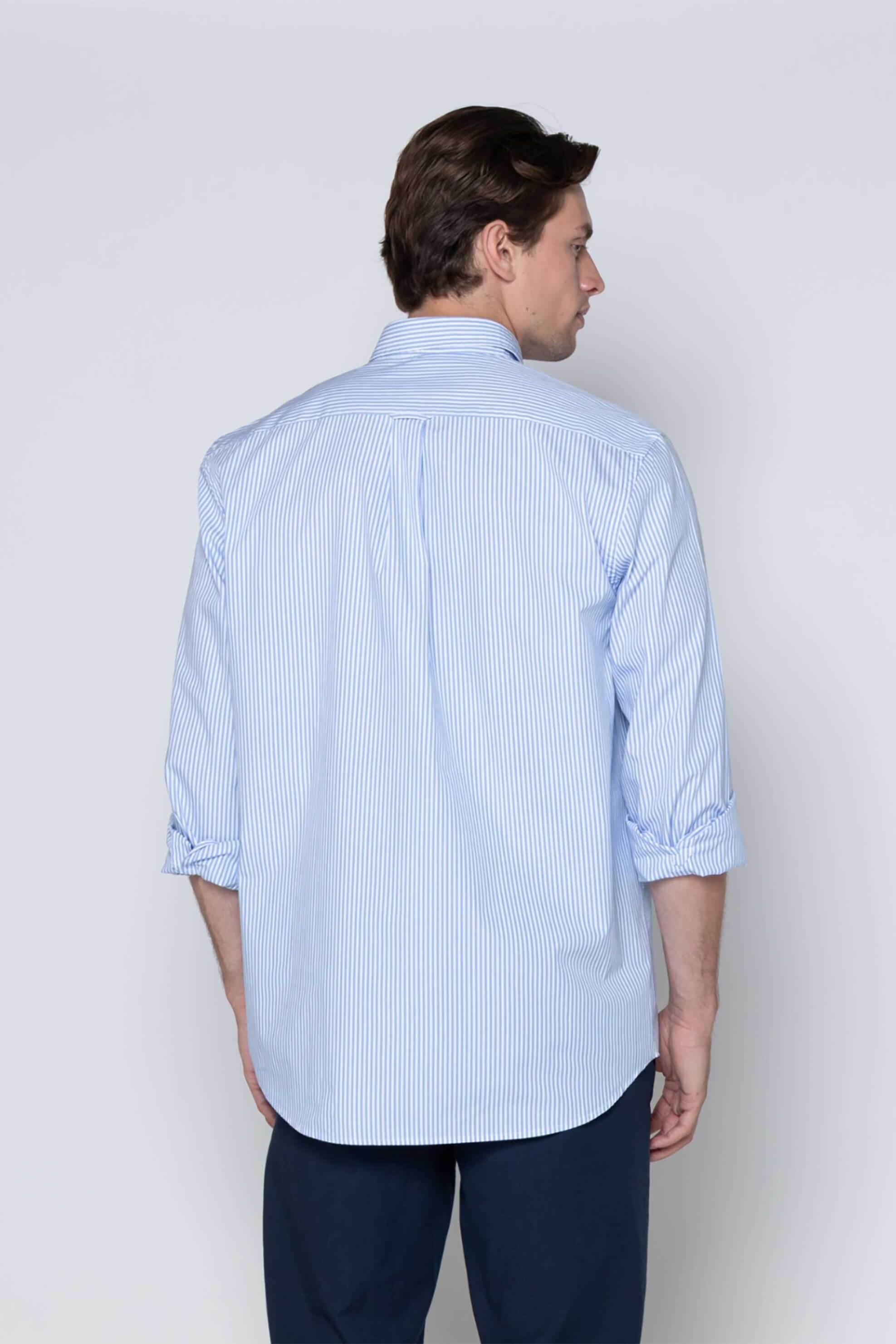 The Bostonians Ανδρικό Πουκάμισο Button Down με Ριγέ Σχέδιο Και Κεντημένο Λογότυπο Regular Fit Acorn Poplin - Aas4879 Μπλε Ανοιχτό
