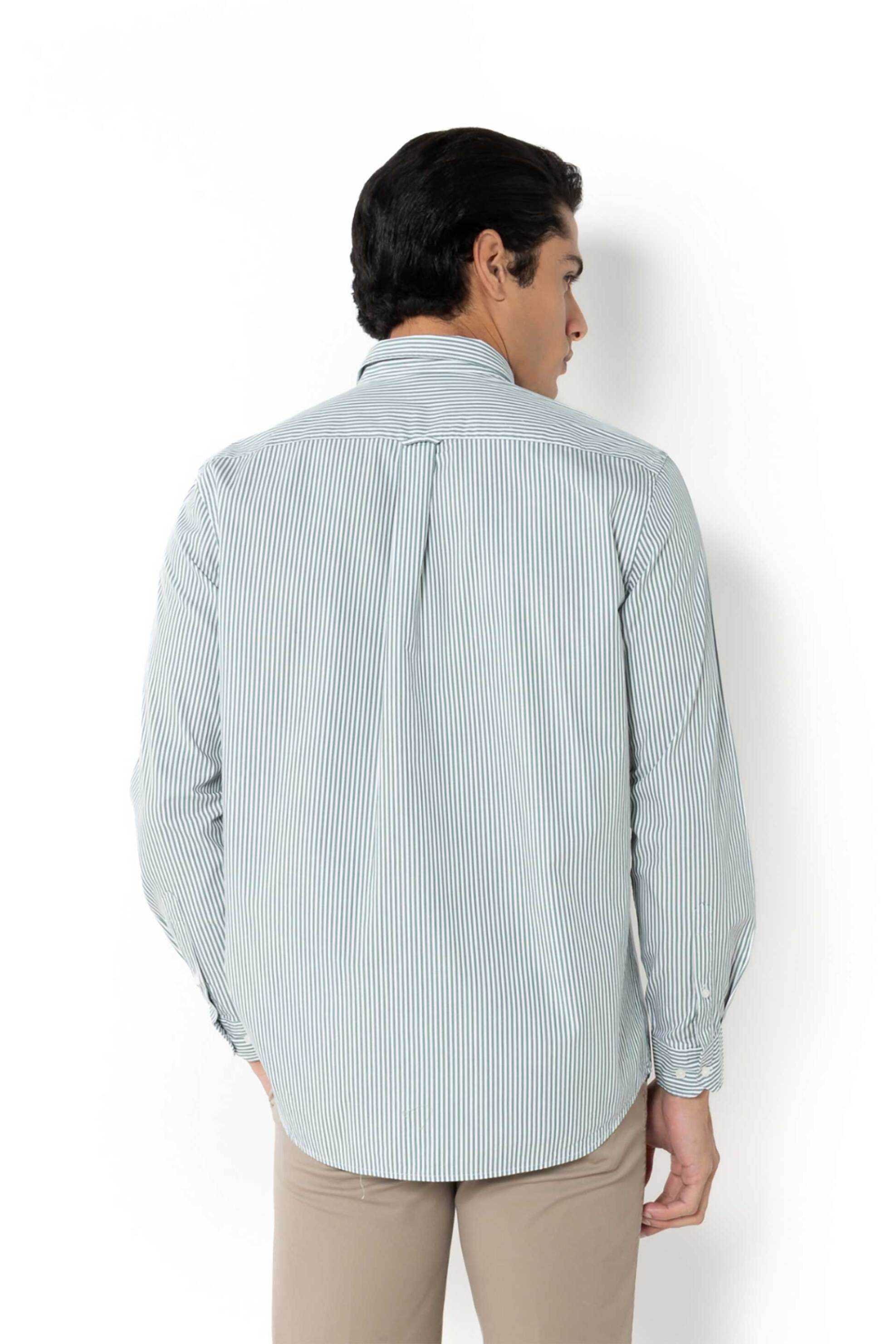 The Bostonians Ανδρικό Πουκάμισο Button Down με Ριγέ Σχέδιο Και Κεντημένο Λογότυπο Regular Fit Acorn Poplin - Aas4879 Λαδί