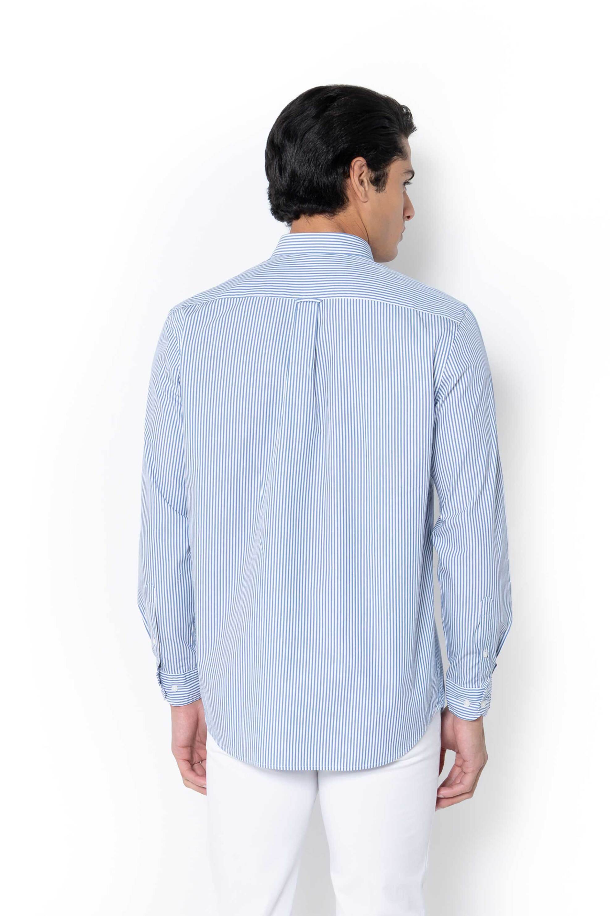The Bostonians Ανδρικό Πουκάμισο Button Down με Ριγέ Σχέδιο Και Κεντημένο Λογότυπο Regular Fit Acorn Poplin - Aas4879 Μπλε