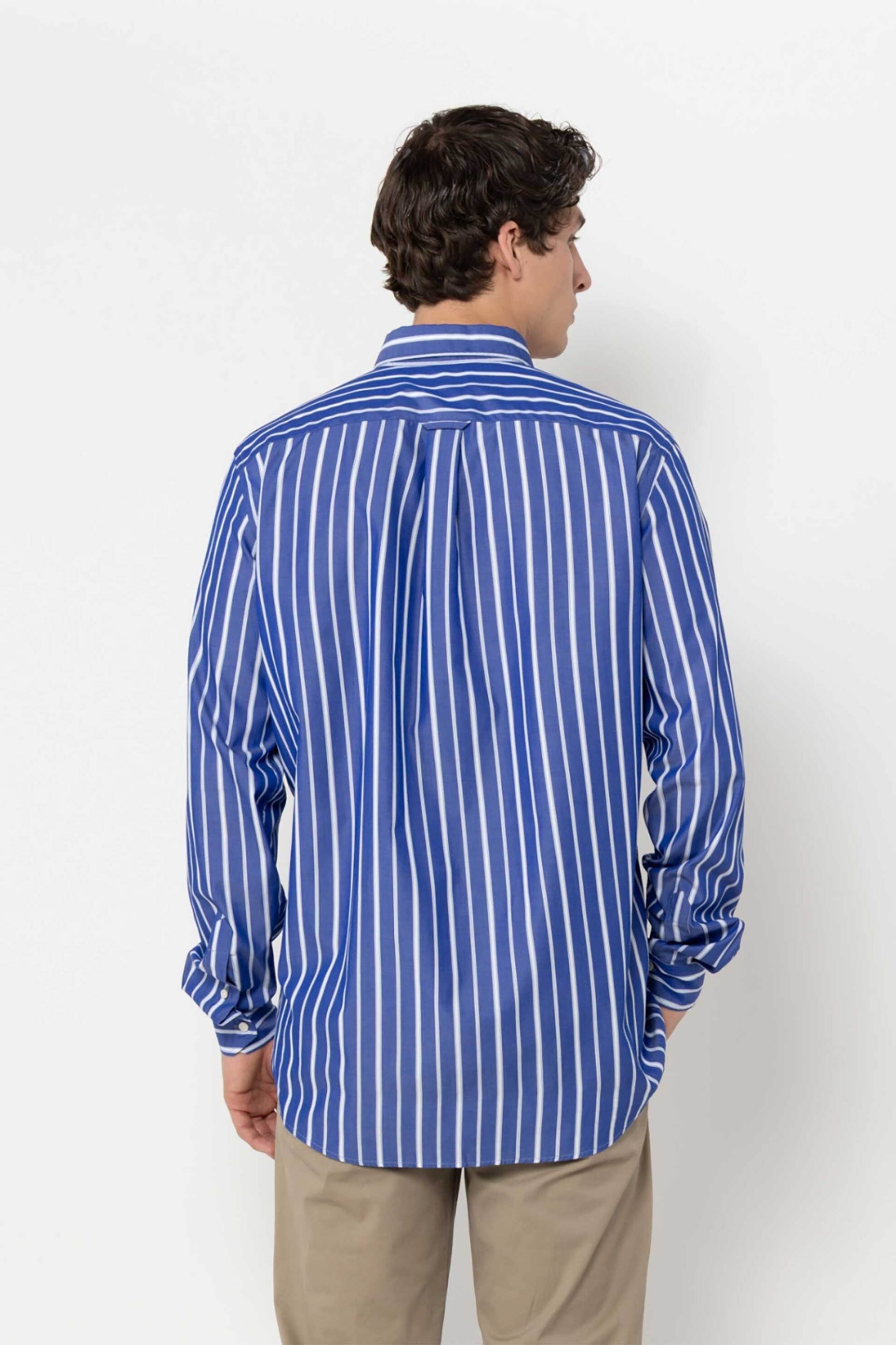 The Bostonians Ανδρικό Πουκάμισο Button Down Poplin με Ριγέ Σχέδιο Και Κεντημένο Λογότυπο Regular Fit Acorn - Aas4936 Μπλε