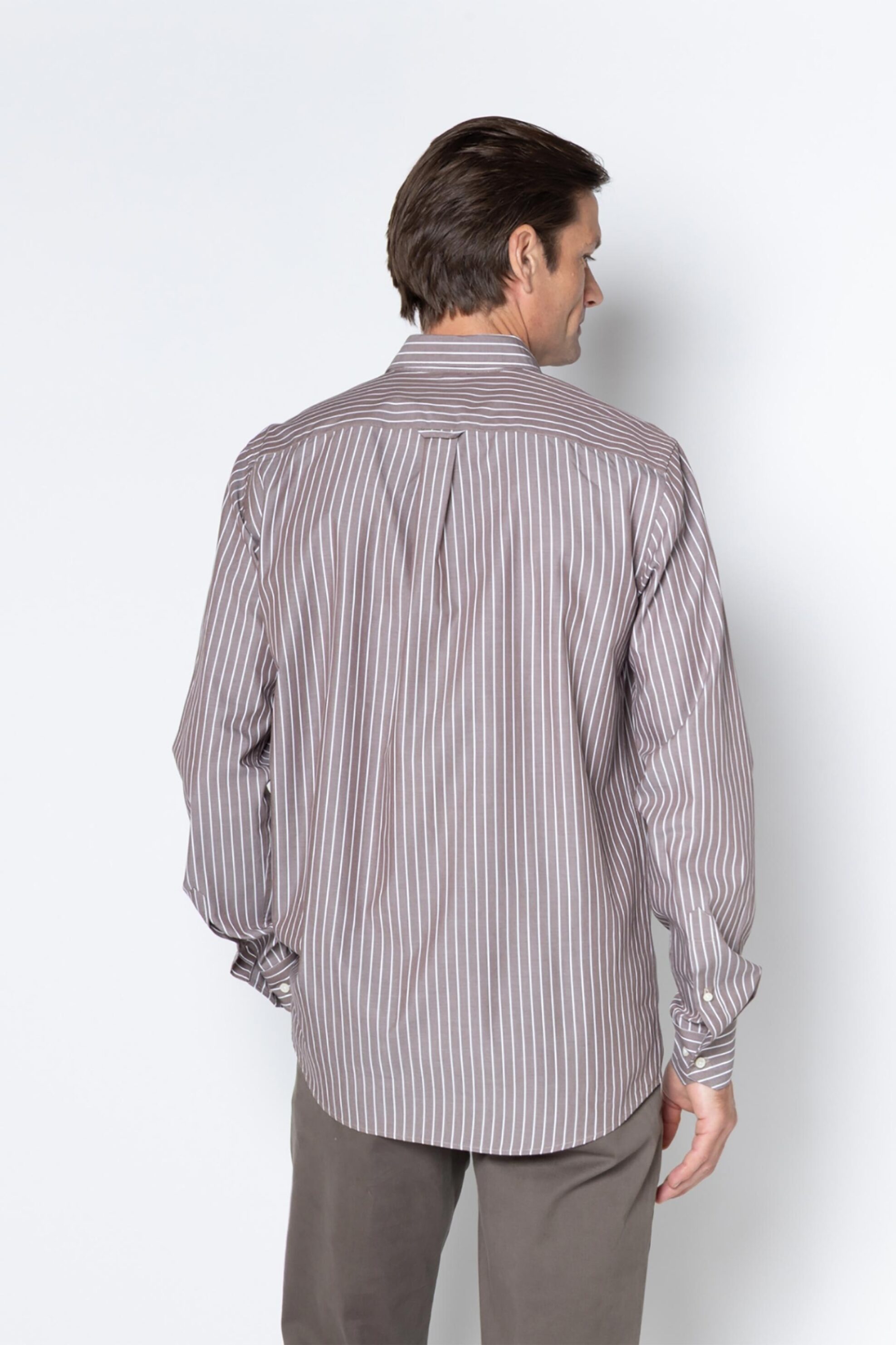 The Bostonians Ανδρικό Πουκάμισο Poplin Button Down με Ριγέ Σχέδιο Και Κεντημένο Λογότυπο Regular Fit Acorn - Aas5000 Καφέ