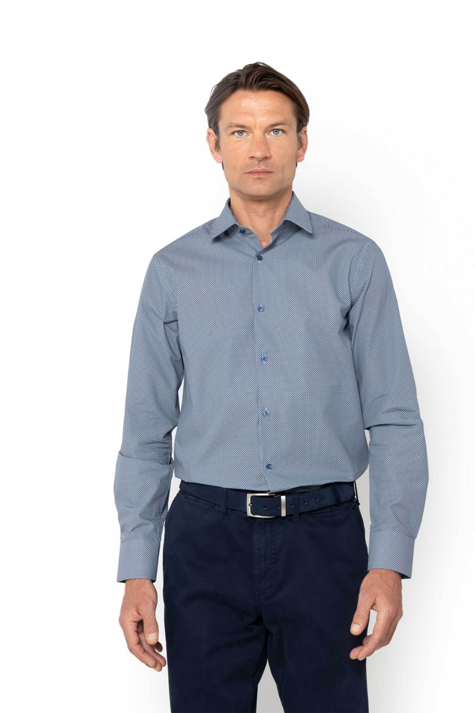 The Bostonians ανδρικό πουκάμισο με μικροσχέδιο Slim Fit "Charles Poplin" - ACP2444 Μπλε Σκούρο