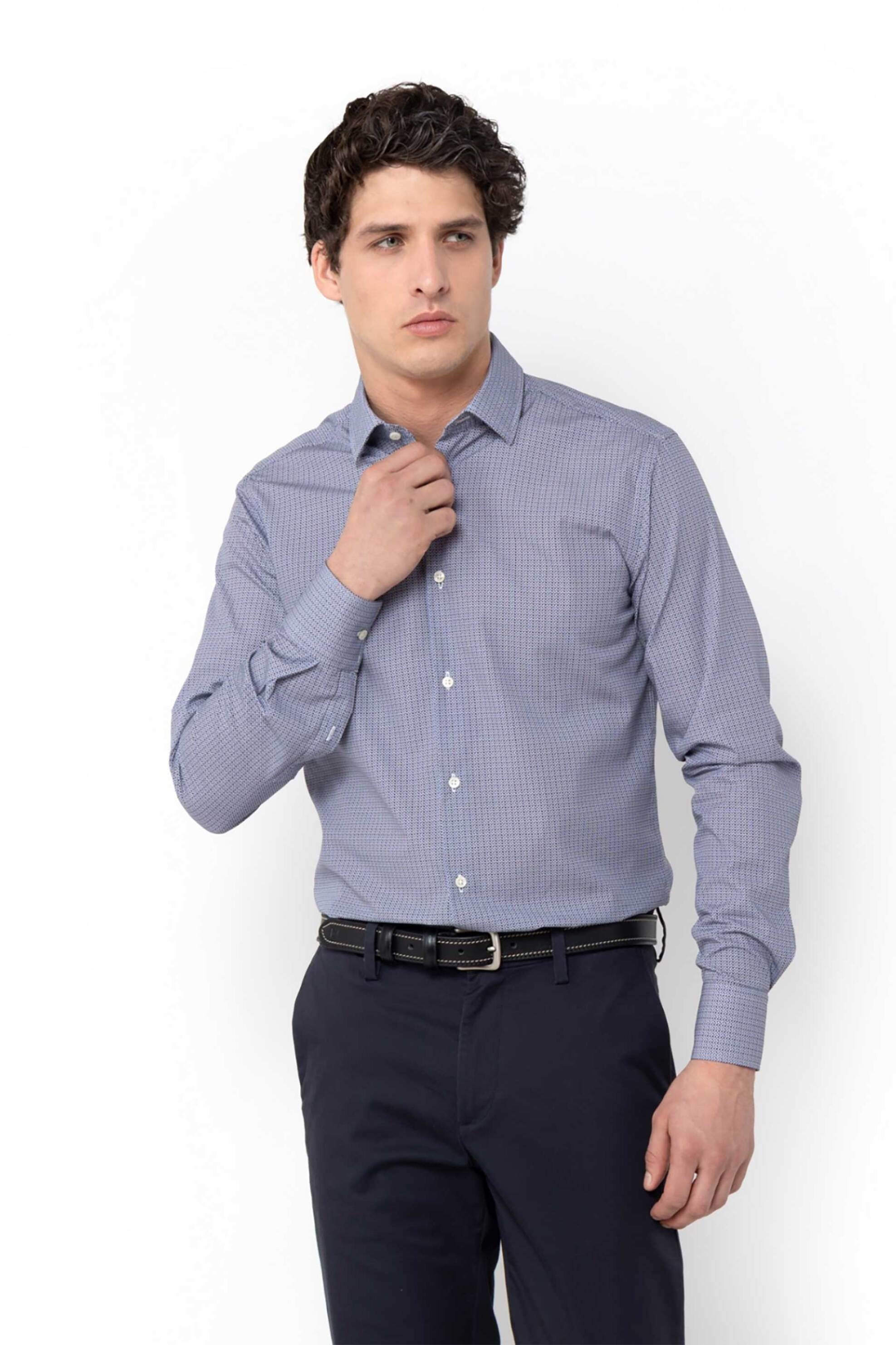 The Bostonians ανδρικό πουκάμισο poplin με μικροσχέδιο Slim Fit "Charles" - ACP2493 Μπλε Ανοιχτό