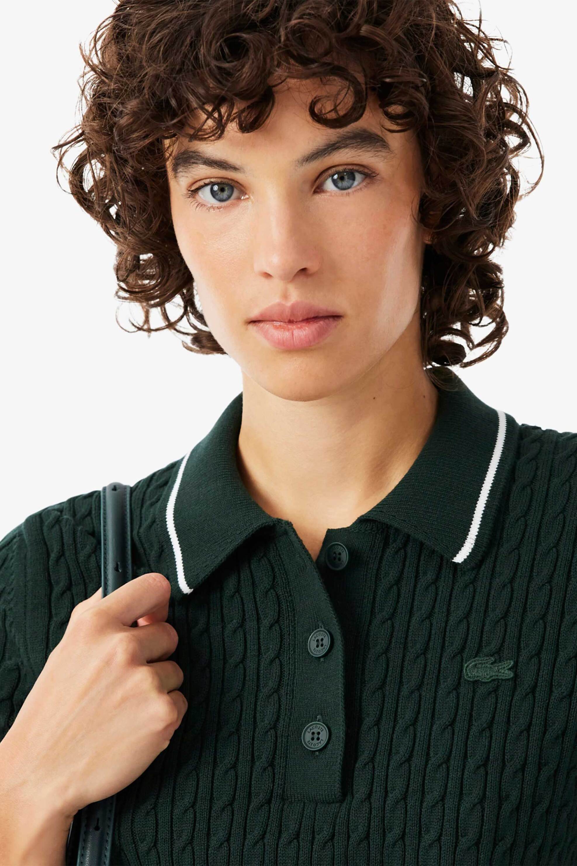 LACOSTE Lacoste γυναικεία πλεκτή μπλούζα πόλο με cable knit pattern και κεντημένο λογότυπο Regular Fit - AF0972 Κυπαρισσί - 2