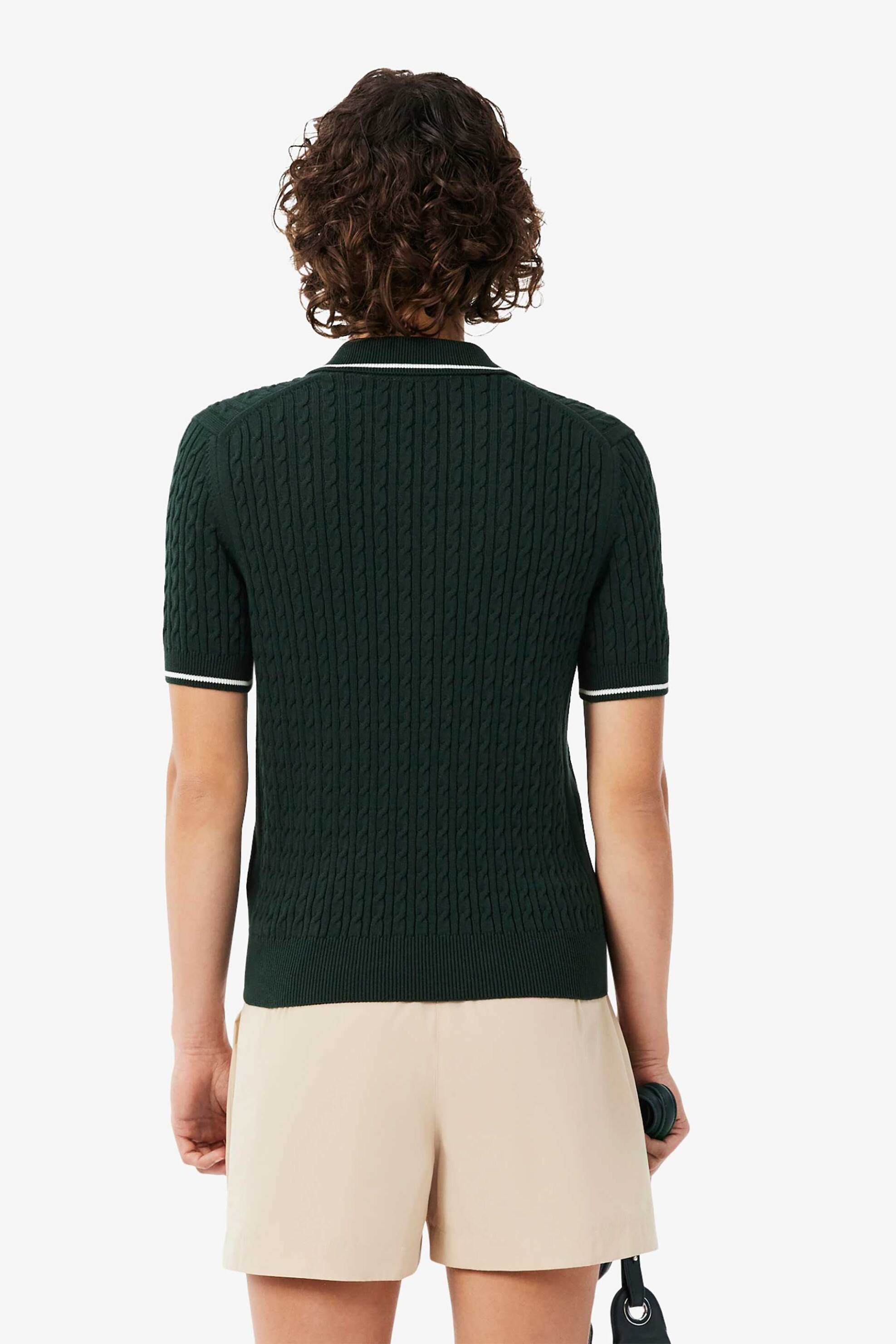 LACOSTE Lacoste γυναικεία πλεκτή μπλούζα πόλο με cable knit pattern και κεντημένο λογότυπο Regular Fit - AF0972 Κυπαρισσί - 4