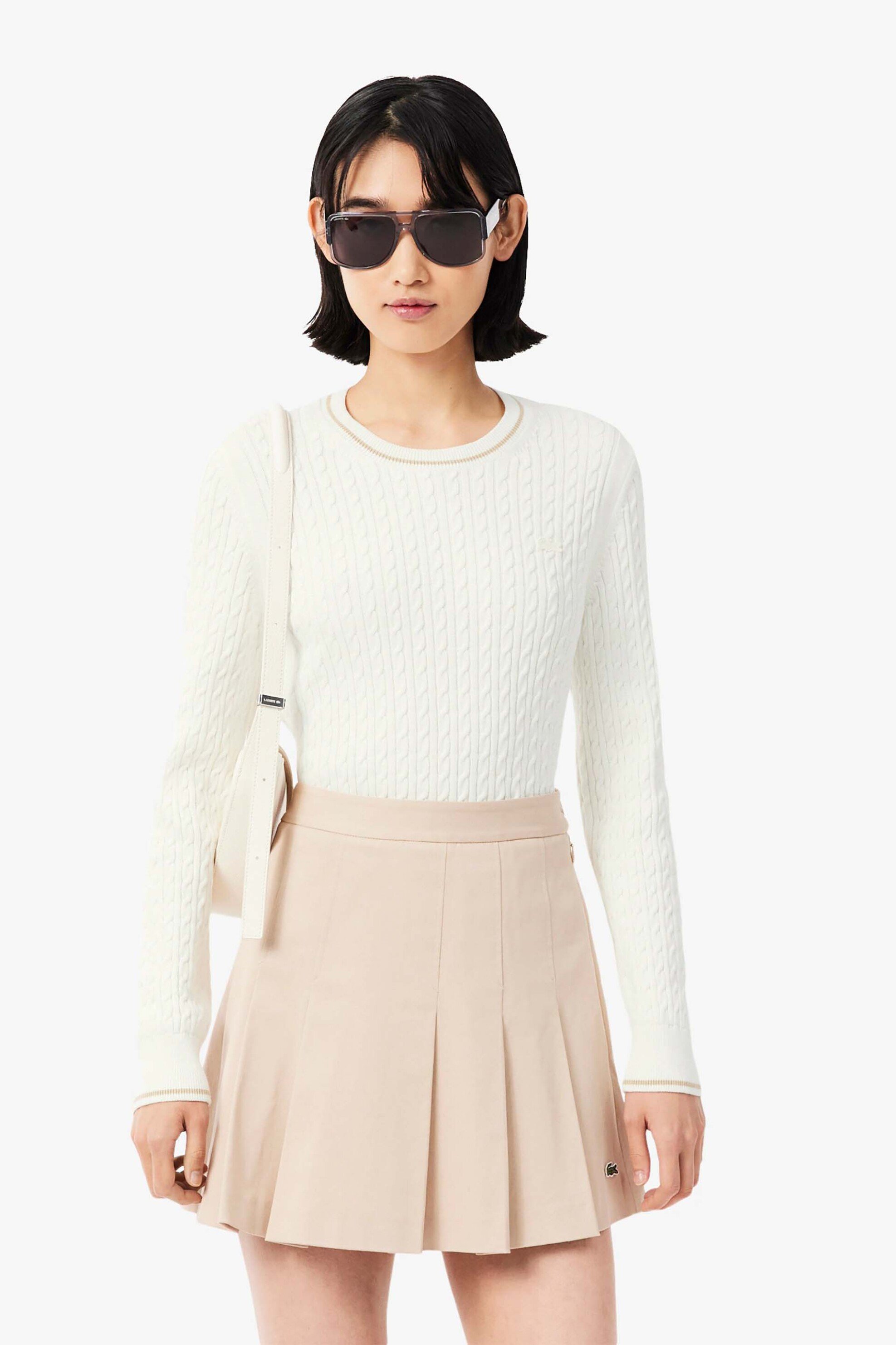 LACOSTE Lacoste γυναικείο πουλόβερ με cable knit pattern και κεντημένο λογότυπο Regular Fit - AF3241 Λευκό
