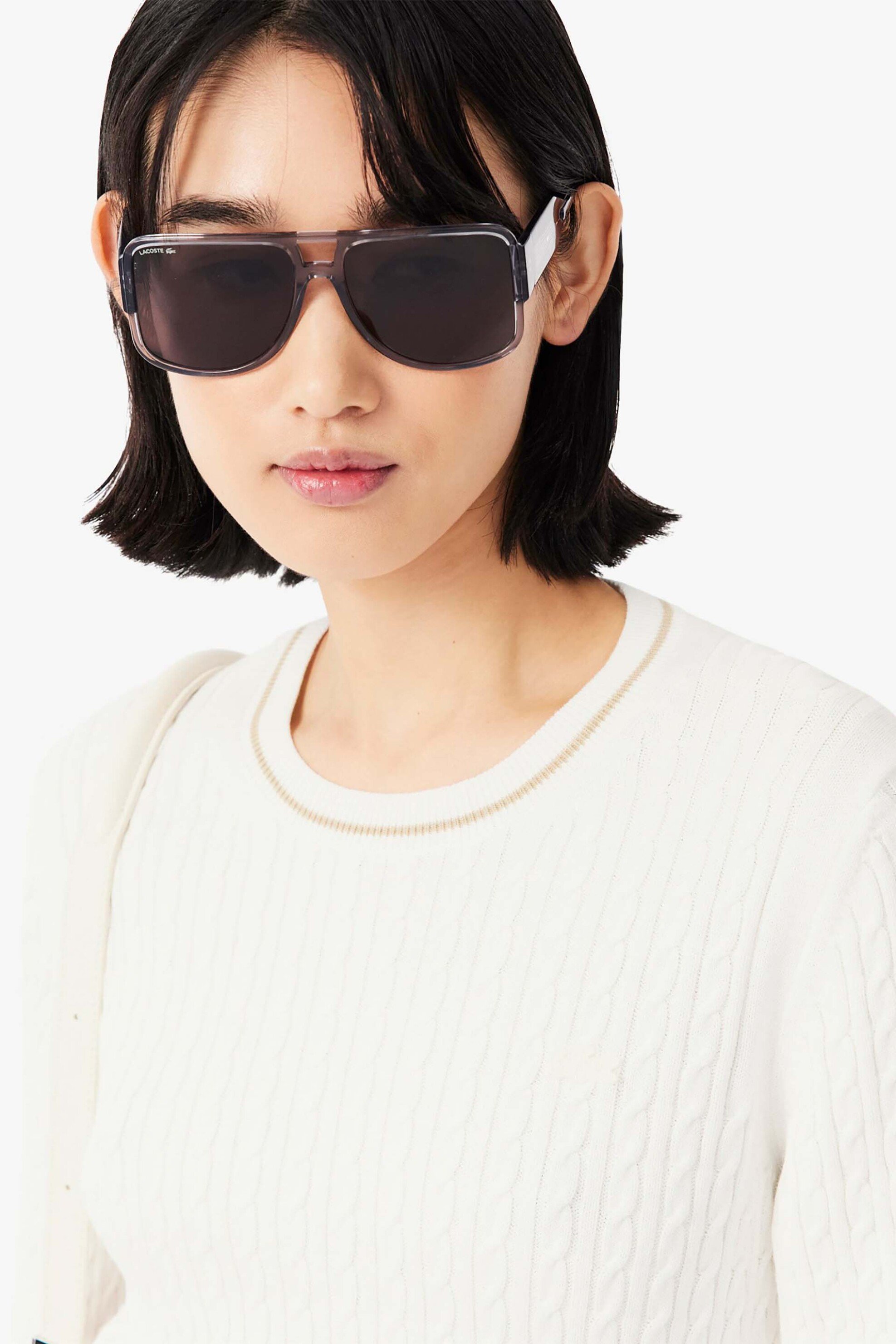LACOSTE Lacoste γυναικείο πουλόβερ με cable knit pattern και κεντημένο λογότυπο Regular Fit - AF3241 Λευκό - 2