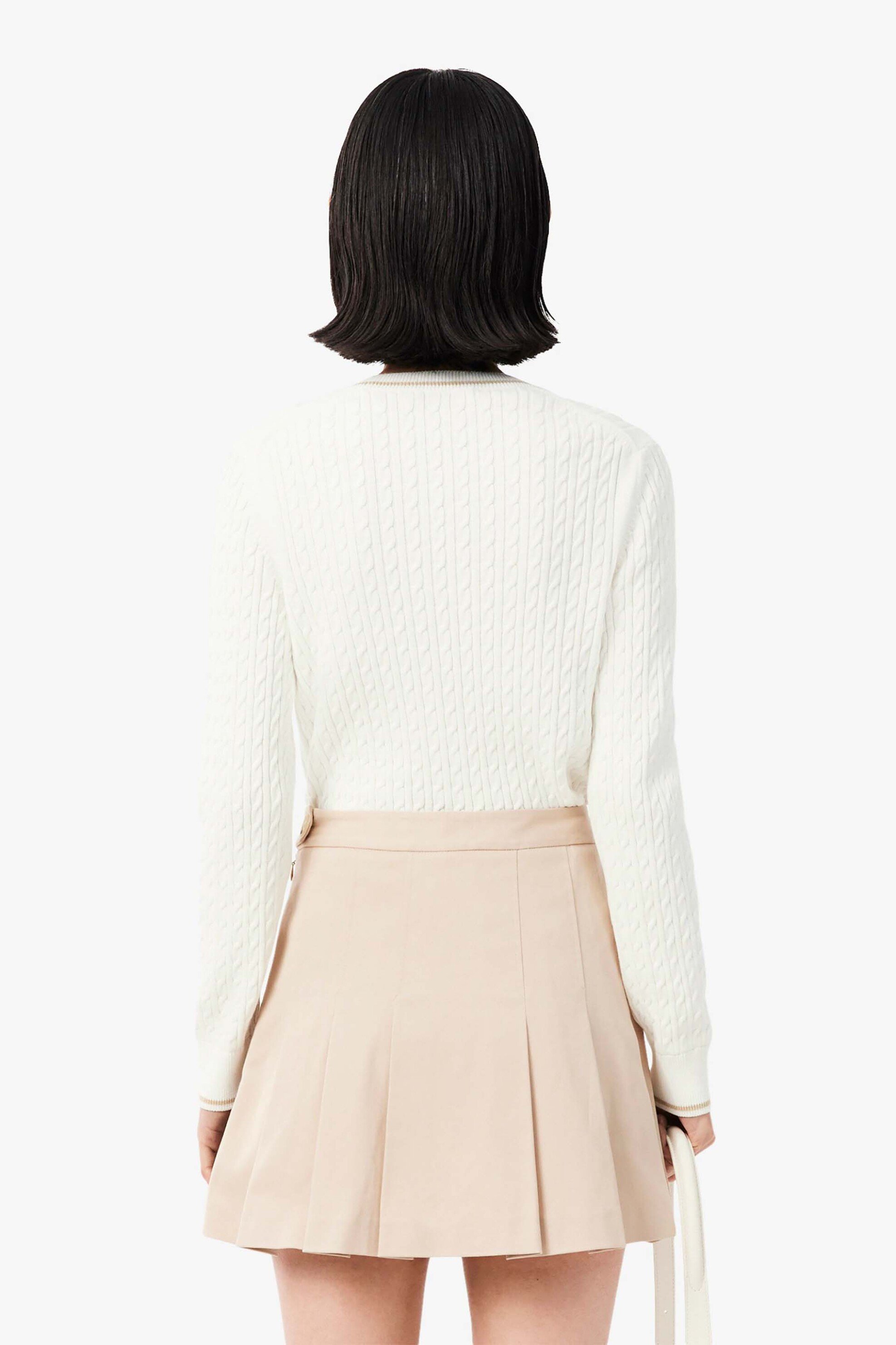 LACOSTE Lacoste γυναικείο πουλόβερ με cable knit pattern και κεντημένο λογότυπο Regular Fit - AF3241 Λευκό - 4