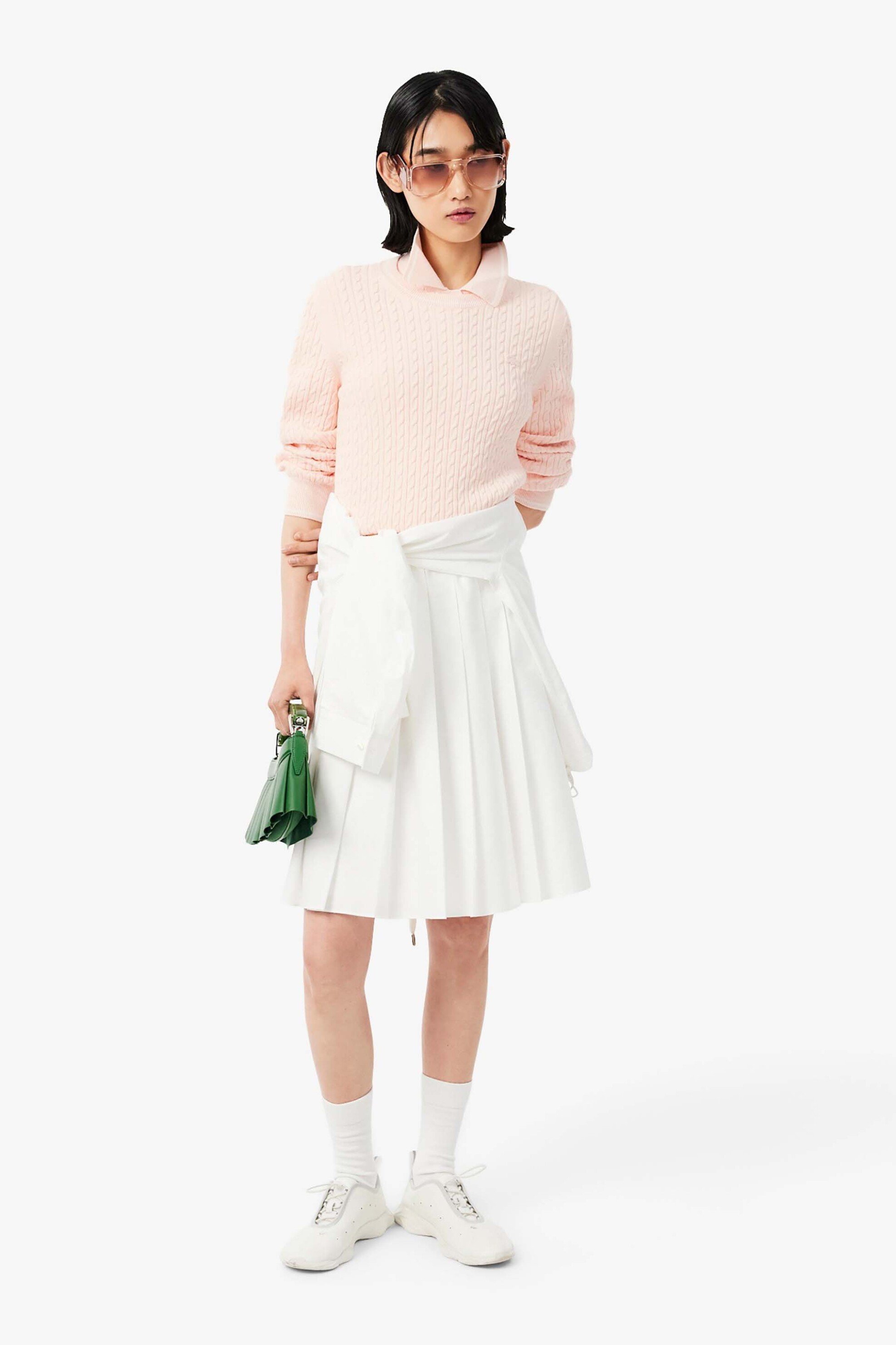 LACOSTE Lacoste γυναικείο πουλόβερ με cable knit pattern και κεντημένο λογότυπο Regular Fit - AF3241 Ροζ Ανοιχτό - 3