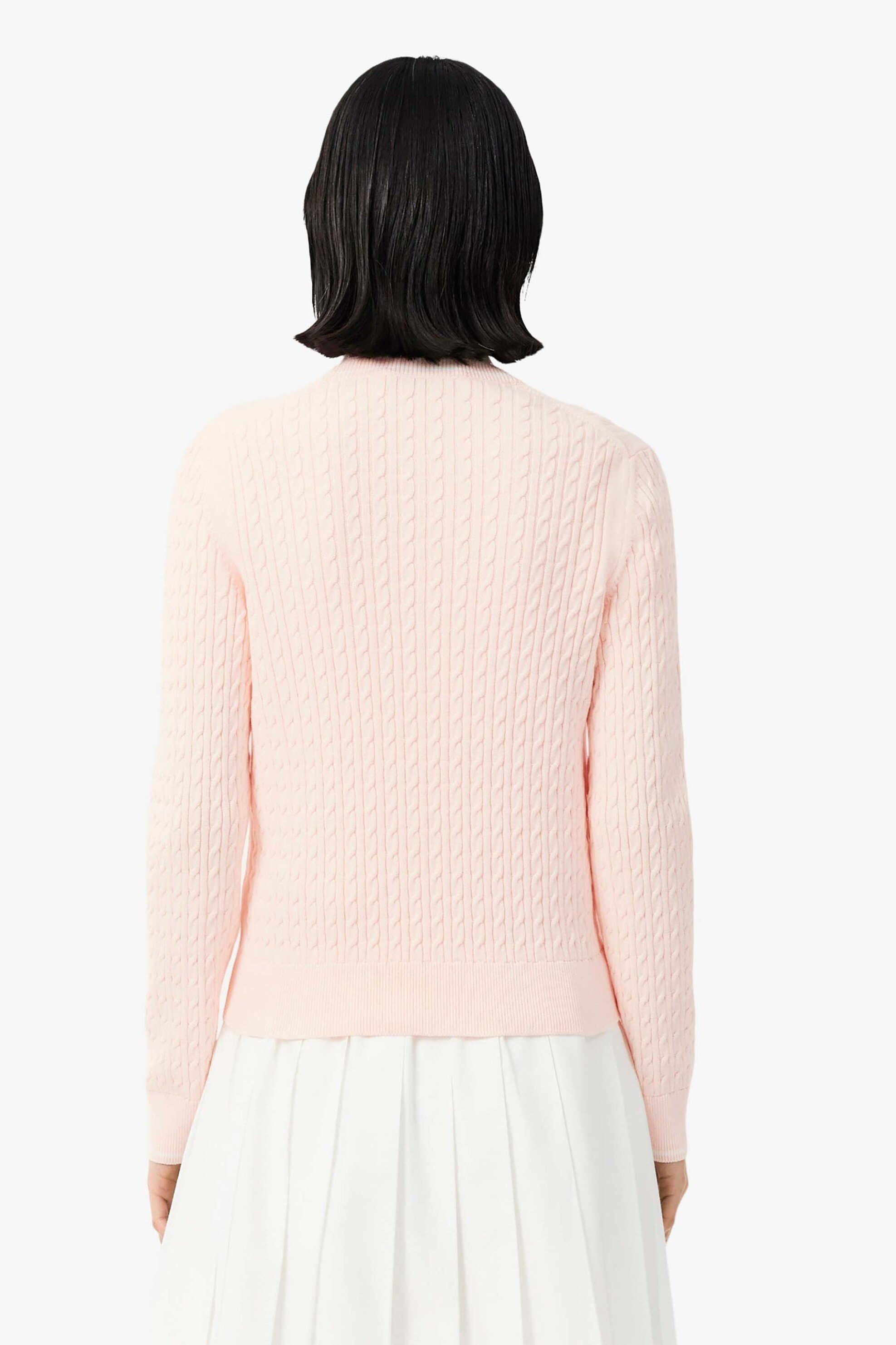 LACOSTE Lacoste γυναικείο πουλόβερ με cable knit pattern και κεντημένο λογότυπο Regular Fit - AF3241 Ροζ Ανοιχτό - 4