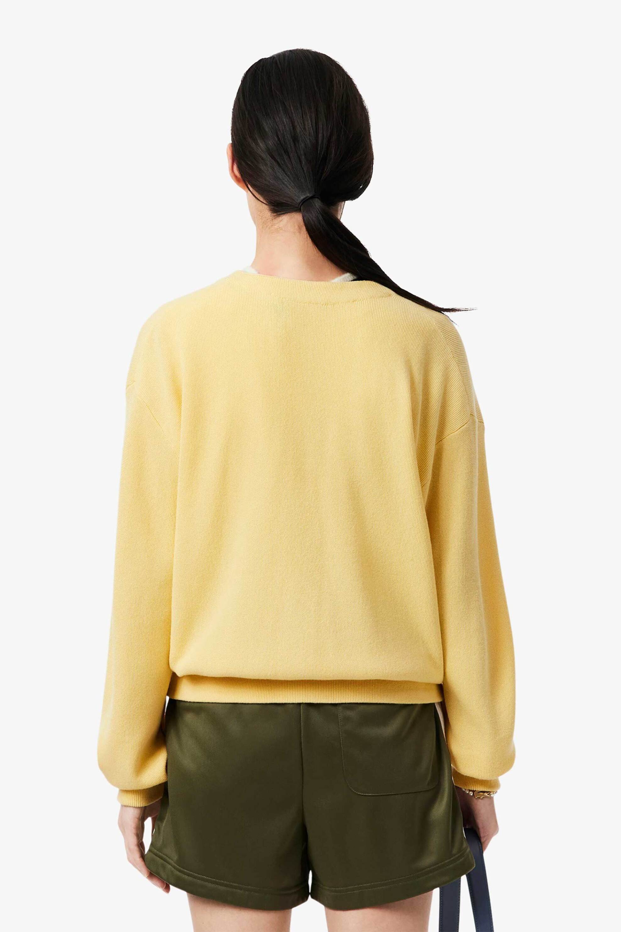 Lacoste γυναικεία πλεκτή ζακέτα με V και κεντημένο λογότυπο Regular Fit - AF4143-00 Κίτρινο Ώχρα φωτογραφία