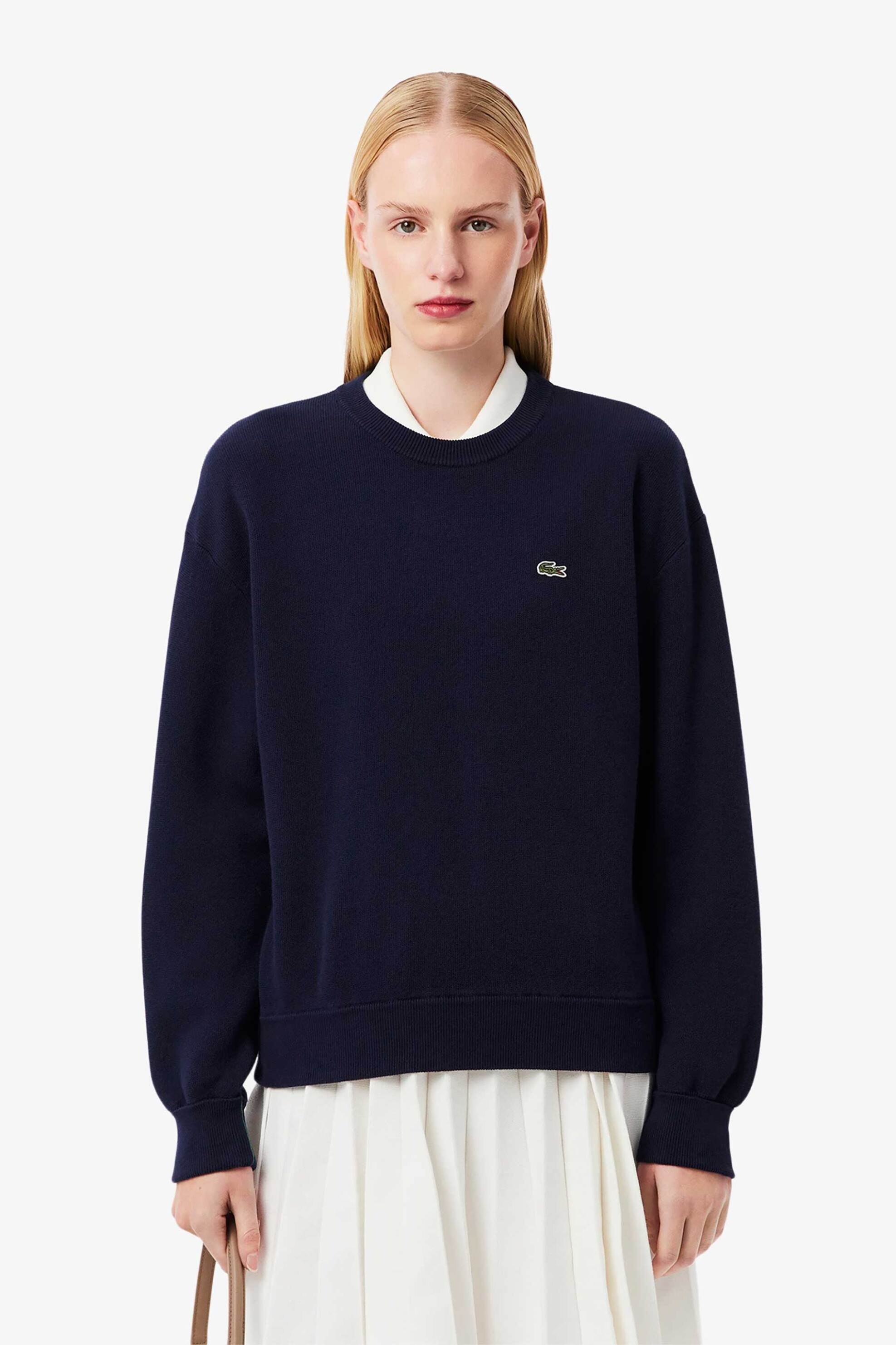 Lacoste γυναικείο πουλόβερ μονόχρωμο με κεντημένο λογότυπο Relaxed Fit