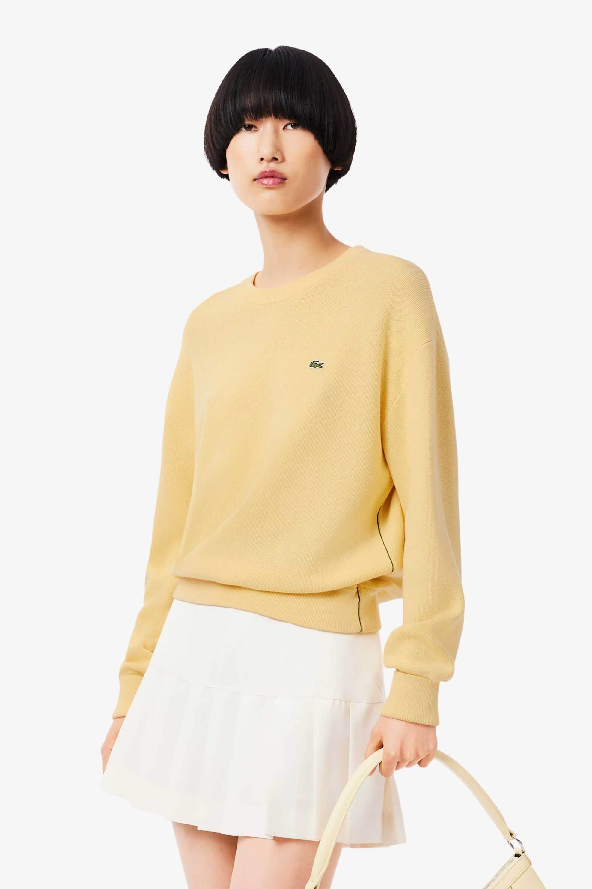 LACOSTE Lacoste γυναικείο πουλόβερ μονόχρωμο με κεντημένο λογότυπο Relaxed Fit - AF4158-00 Κίτρινο Ώχρα