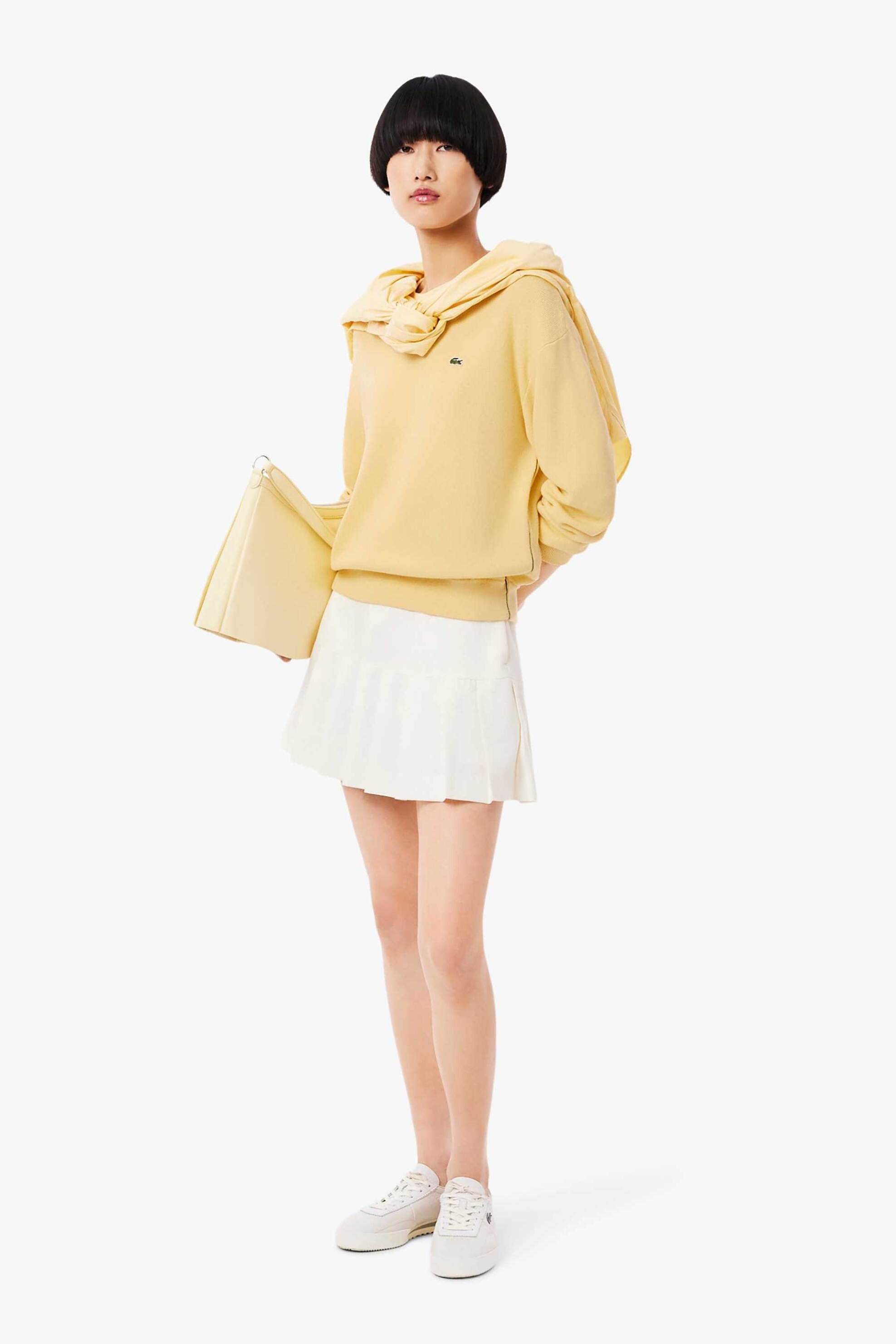 Lacoste γυναικείο πουλόβερ μονόχρωμο με κεντημένο λογότυπο Relaxed Fit - AF4158-00 Κίτρινο Ώχρα φωτογραφία