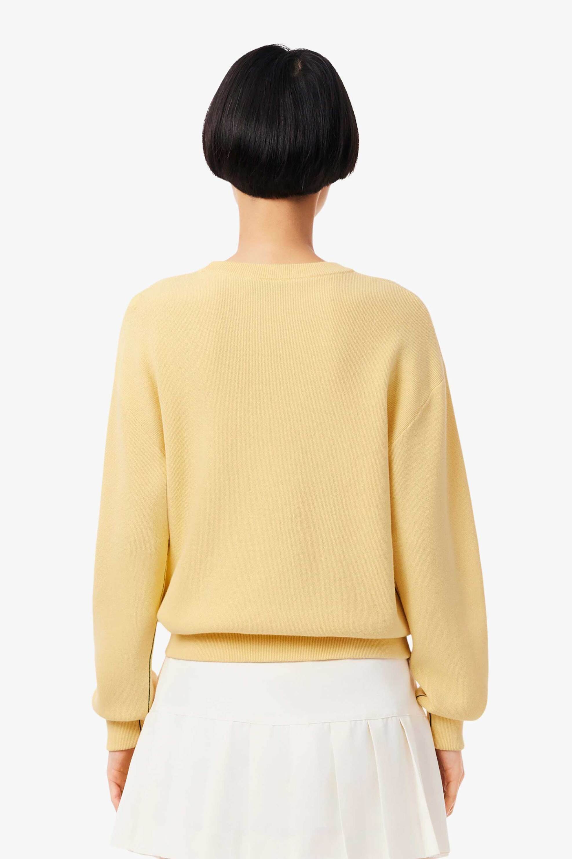 Lacoste γυναικείο πουλόβερ μονόχρωμο με κεντημένο λογότυπο Relaxed Fit - AF4158-00 Κίτρινο Ώχρα φωτογραφία