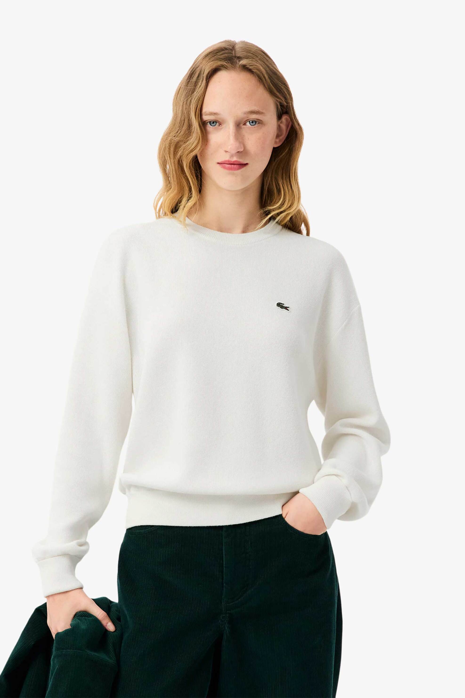 LACOSTE Lacoste γυναικείο πουλόβερ μονόχρωμο με κεντημένο λογότυπο Relaxed Fit - AF4158-00 Λευκό