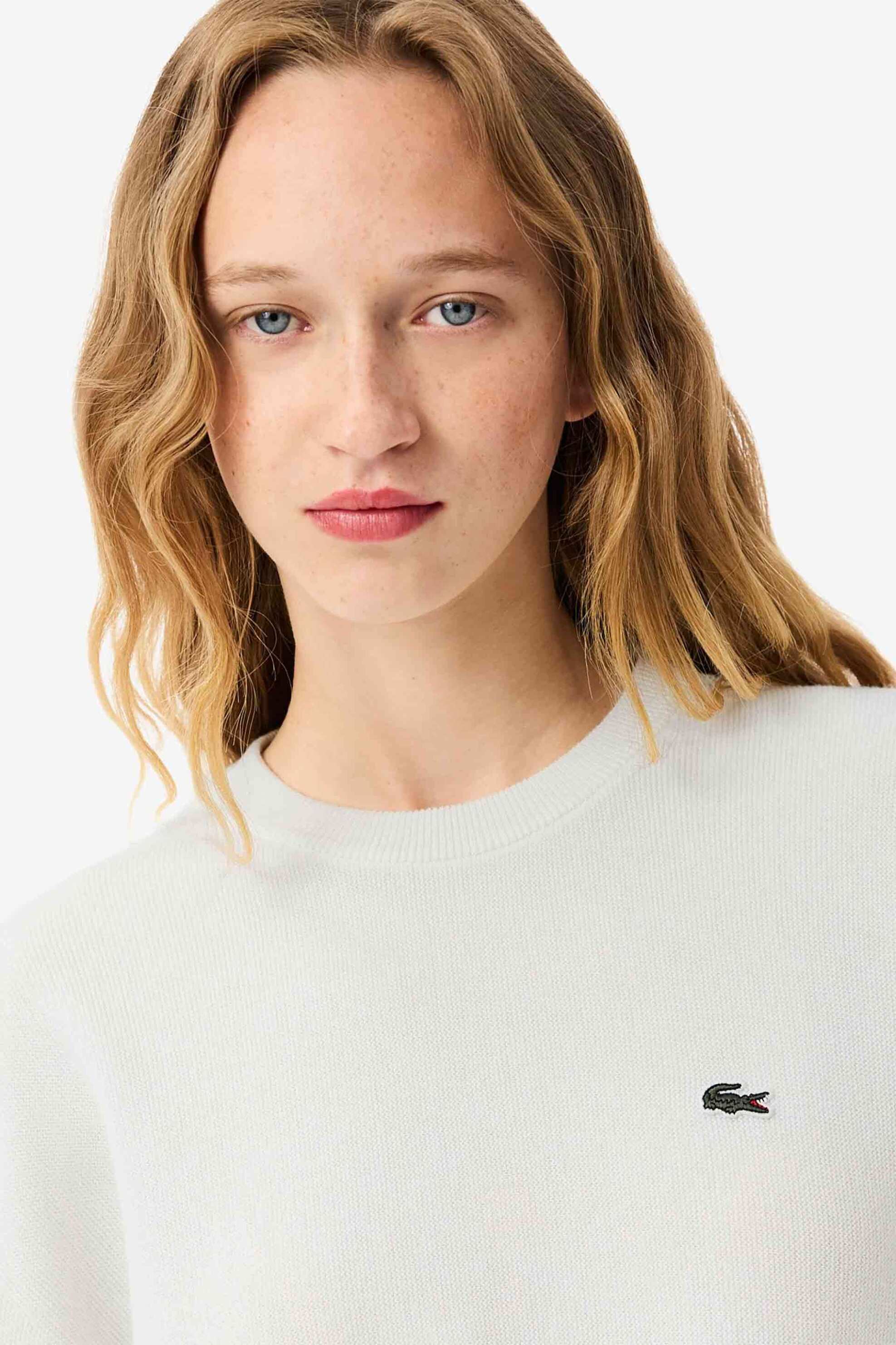 Lacoste γυναικείο πουλόβερ μονόχρωμο με κεντημένο λογότυπο Relaxed Fit - AF4158-00 Λευκό φωτογραφία