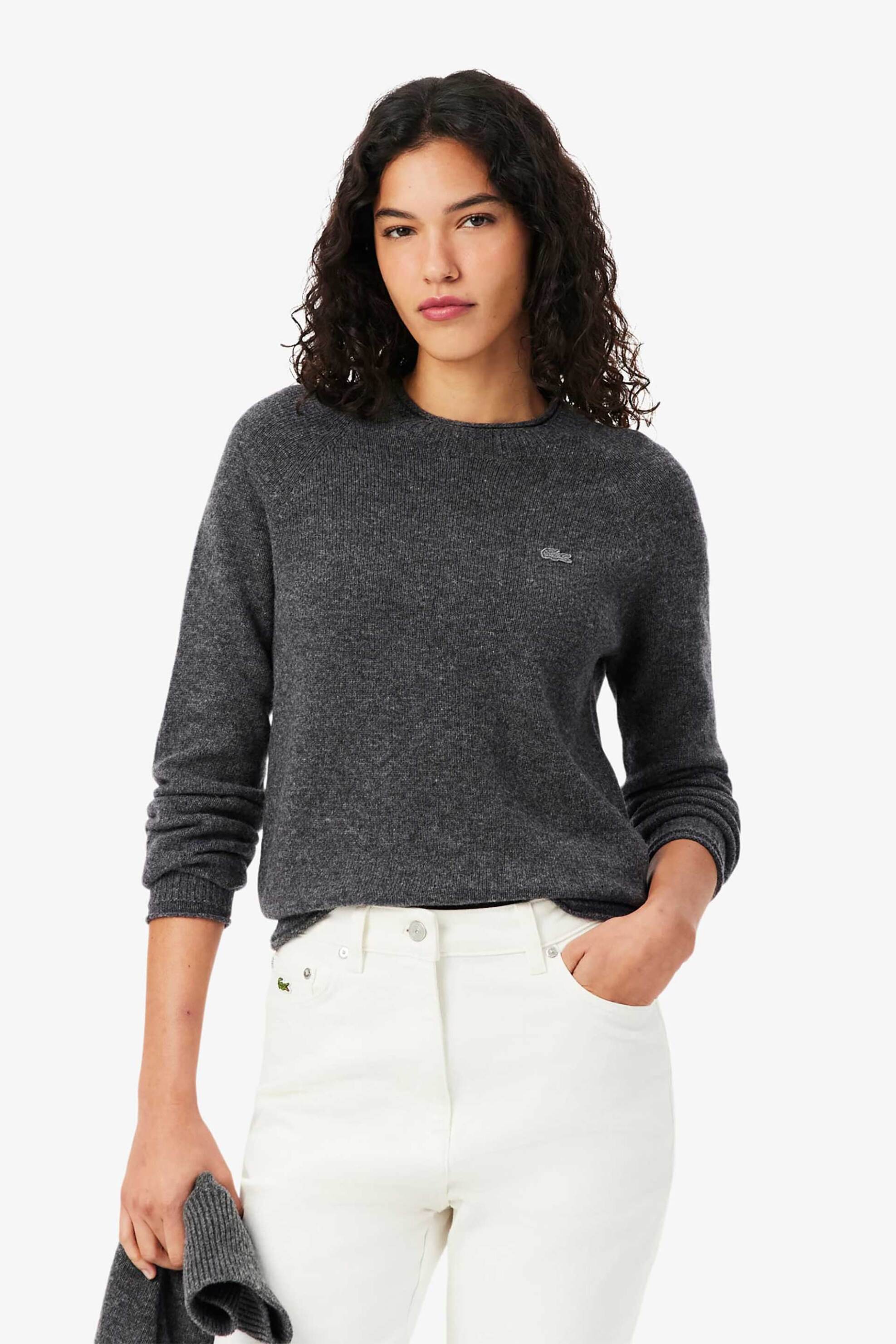 Lacoste γυναικείο πουλόβερ με κεντημένο λογότυπο Classic Fit - AF4160-00 Γκρι Σκούρο